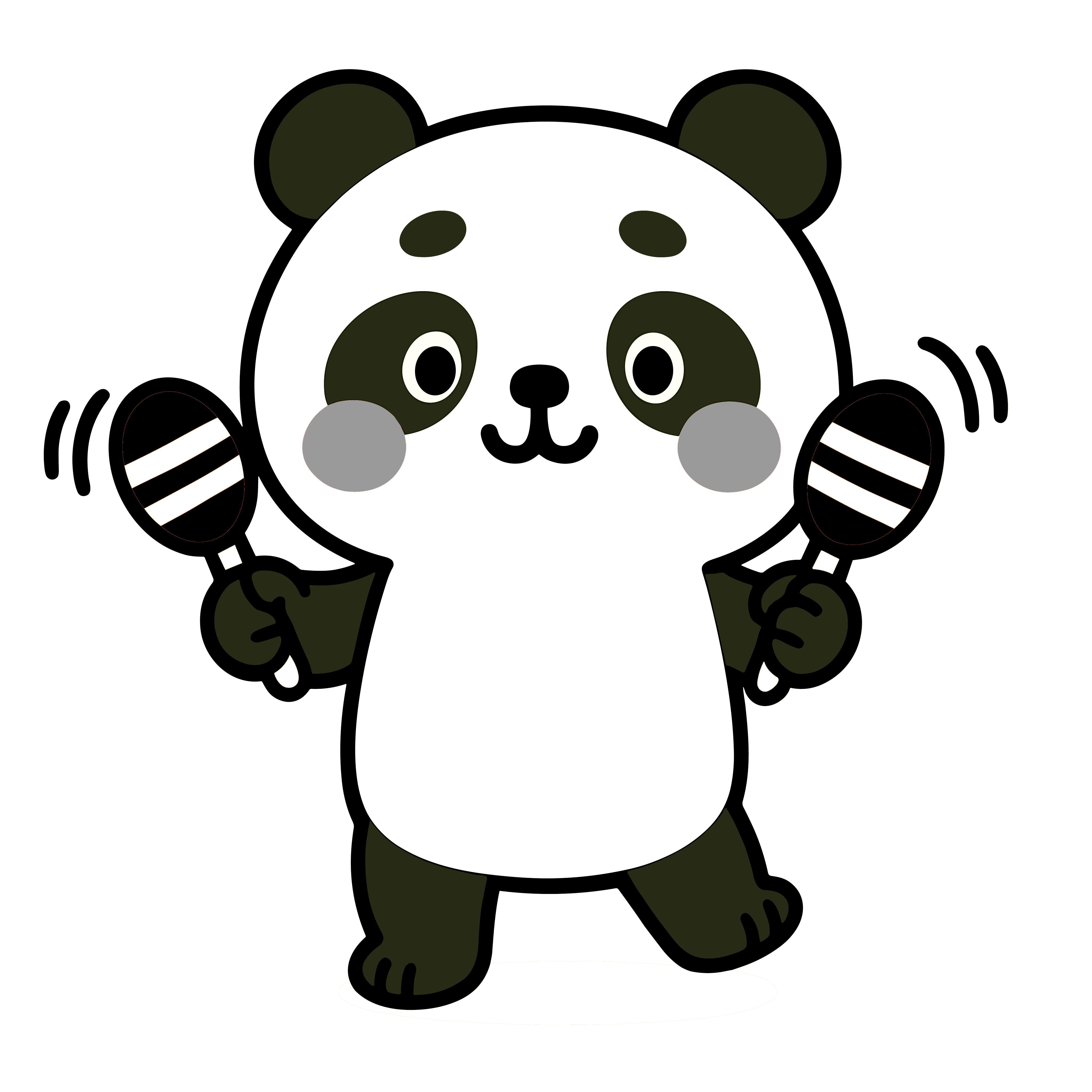 マラカスをふるかわいいパンダのイラスト。簡単で無料の白黒(モノクロ)素材。ダウンロードして使えるアイコンです。