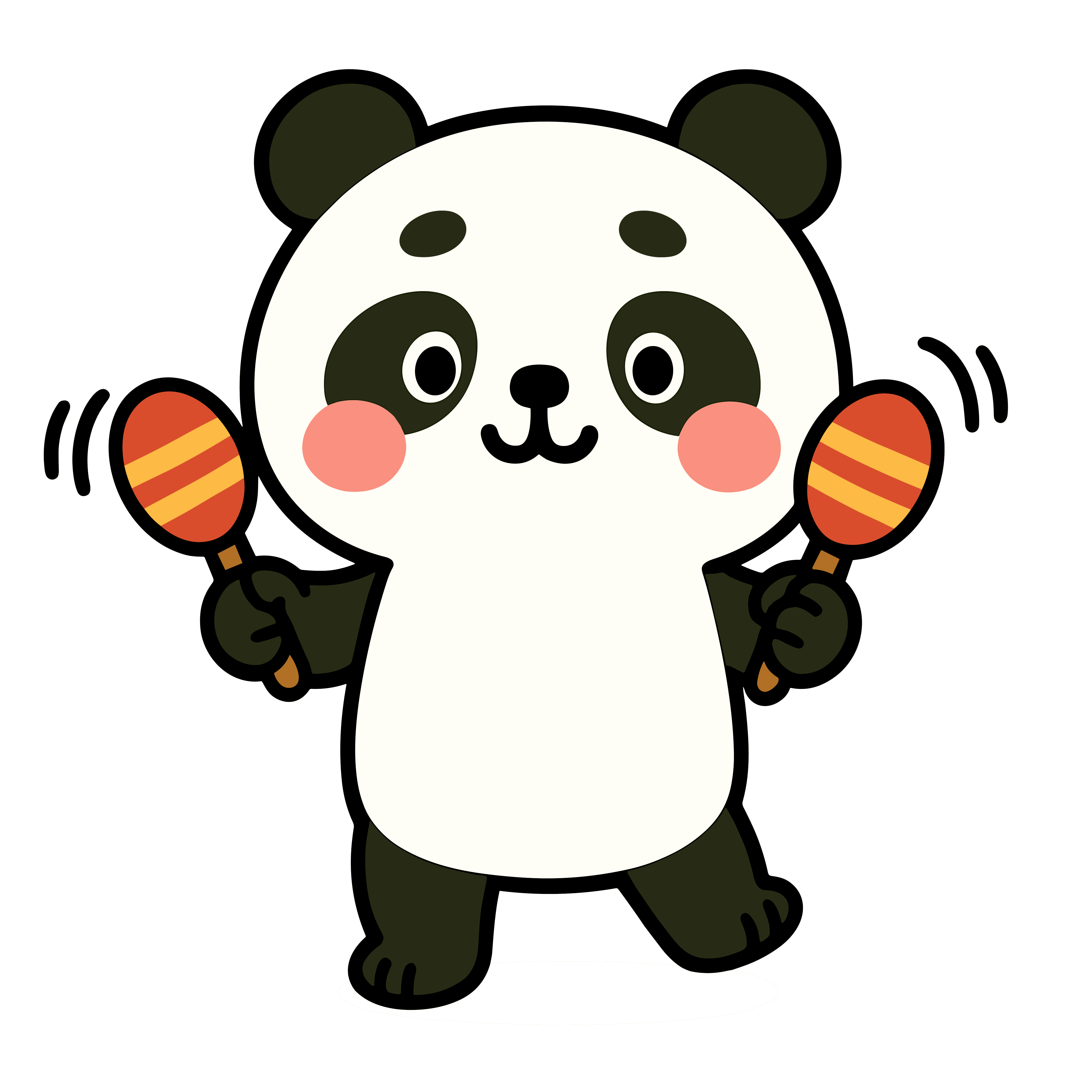 マラカスをふるかわいいパンダのイラスト。簡単で無料の背景透過素材。ダウンロードしてアイコンにも使えます。