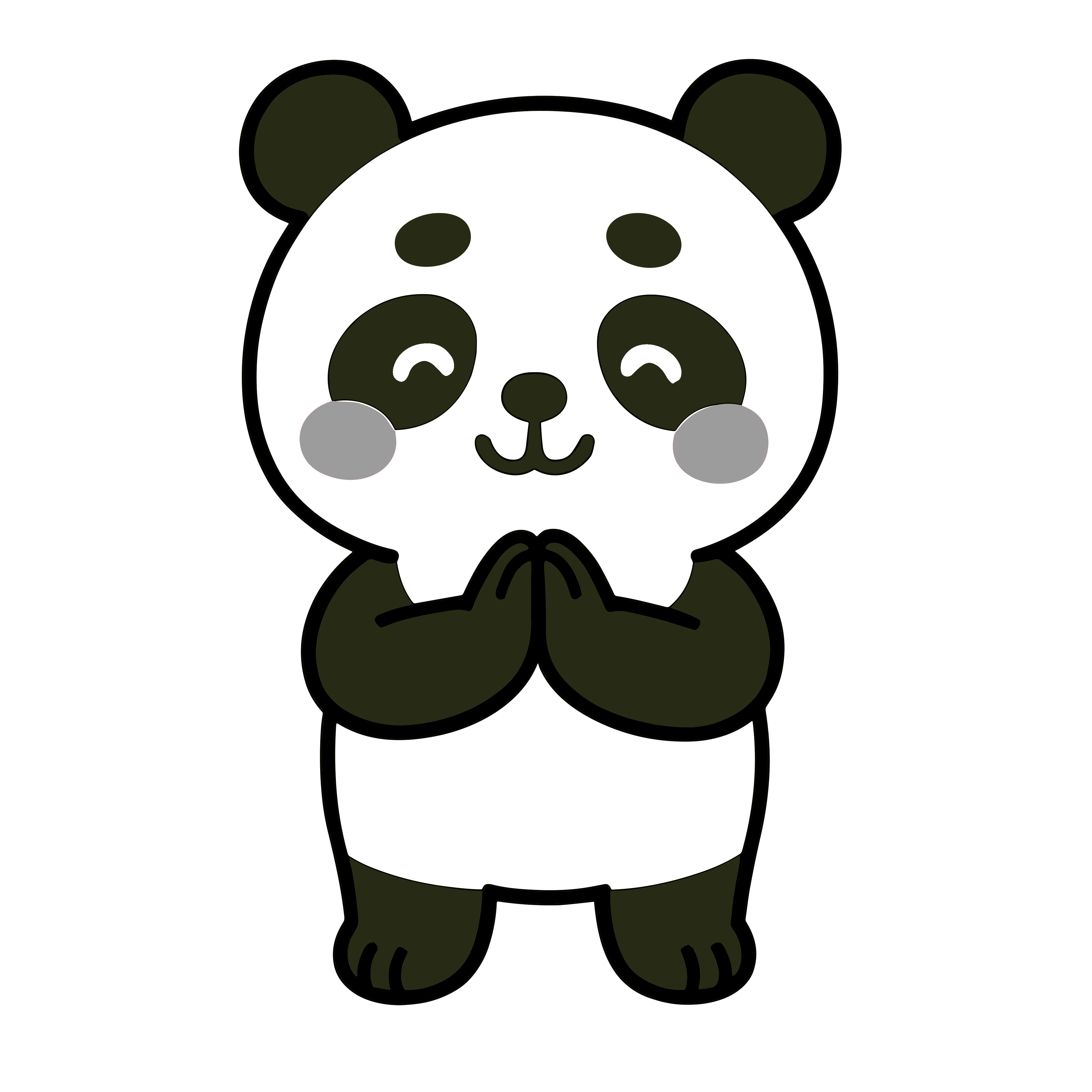 いただきます・ごちそうさまをするかわいいパンダのイラスト。簡単で無料の白黒(モノクロ)素材。ダウンロードして使えるアイコンです。