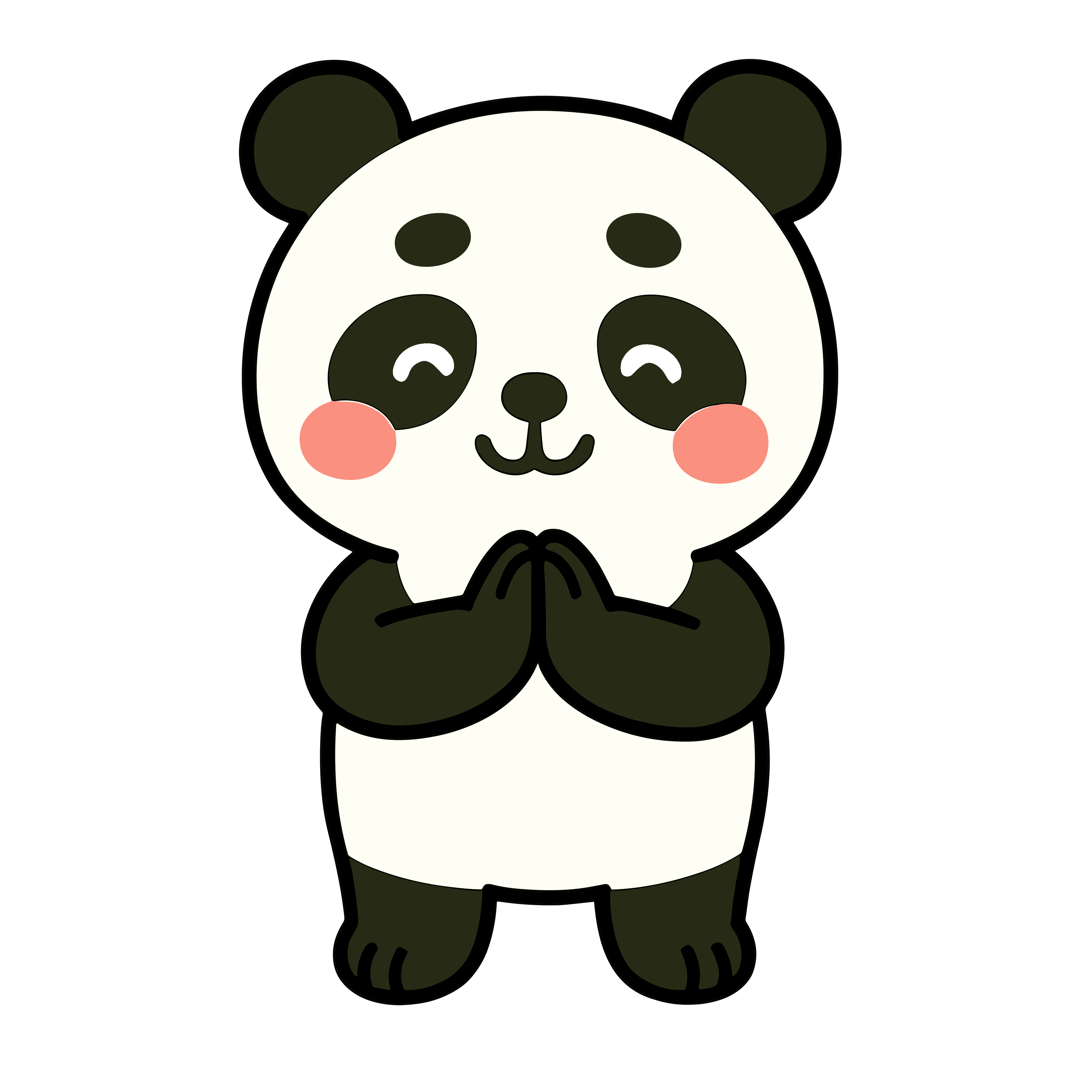 いただきます・ごちそうさまをするかわいいパンダのイラスト。簡単で無料の背景透過素材。ダウンロードしてアイコンにも使えます。