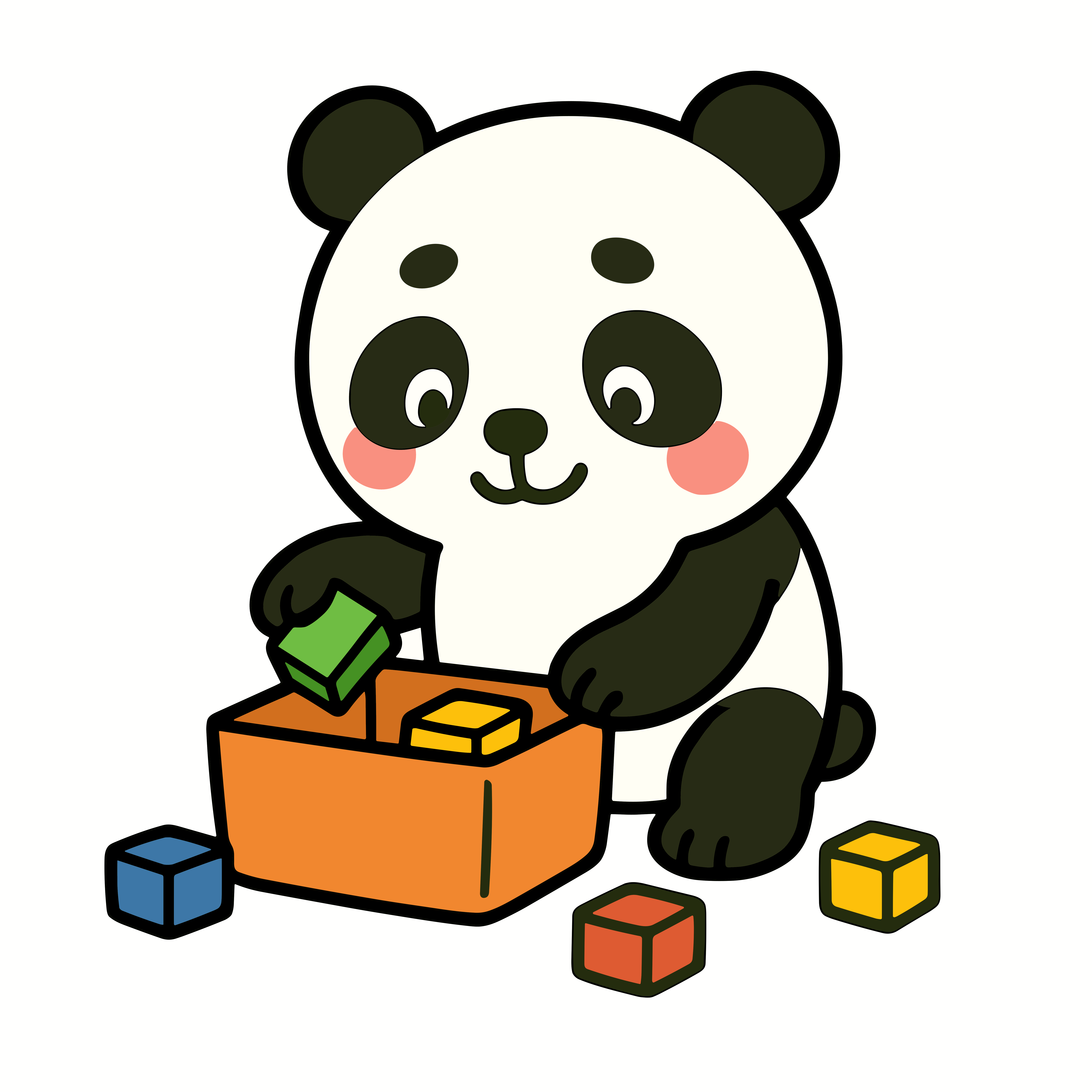 お片付けするかわいいパンダのイラスト。整理整頓の声かけに使える簡単・無料のフリー素材です。