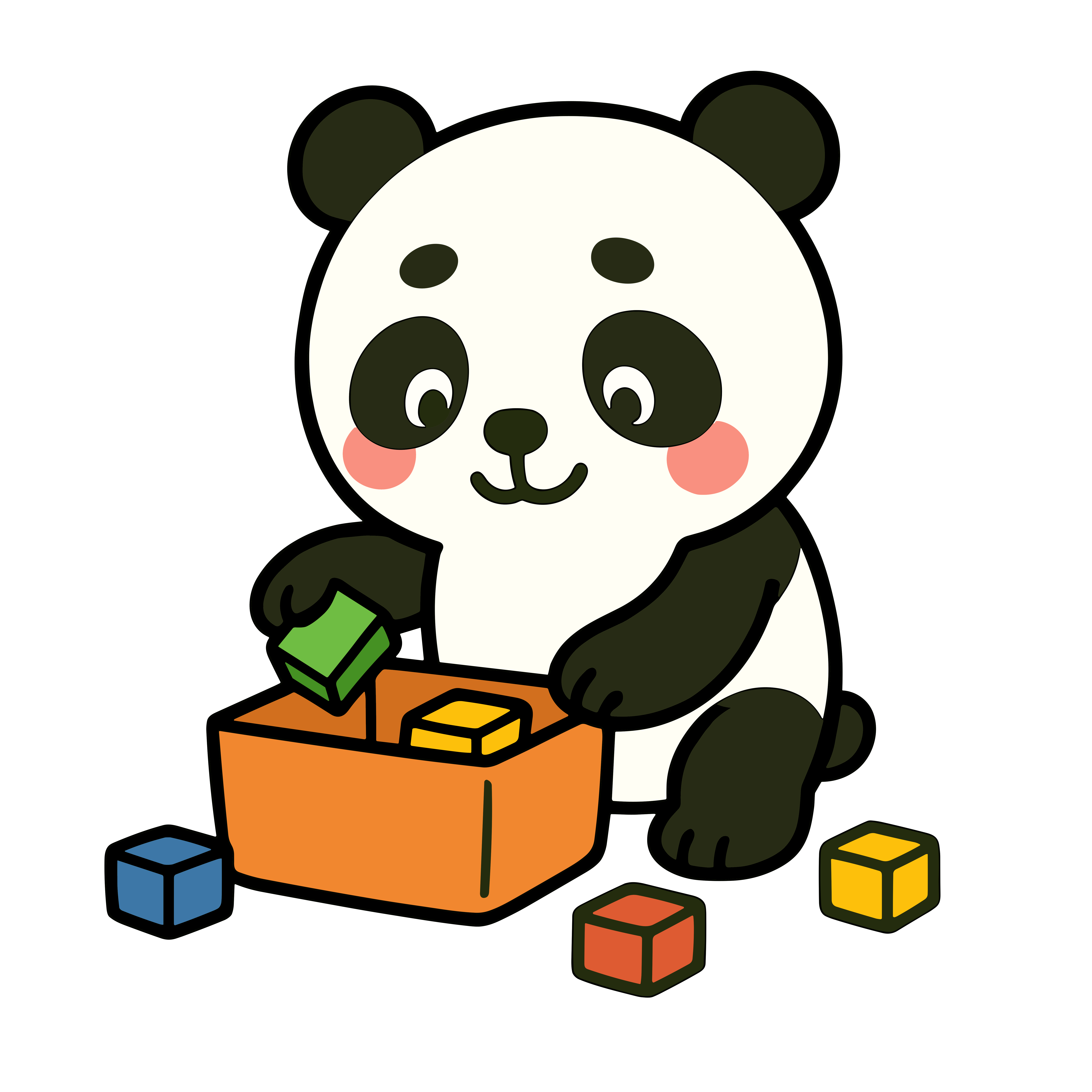 お片付けするかわいいパンダのイラスト。背景透過のフリー素材で、ダウンロードして使いやすいアイコンタイプです。