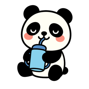 水筒を飲むかわいいパンダのイラスト。簡単で無料のフリー素材。アイコンやダウンロード用途におすすめです。