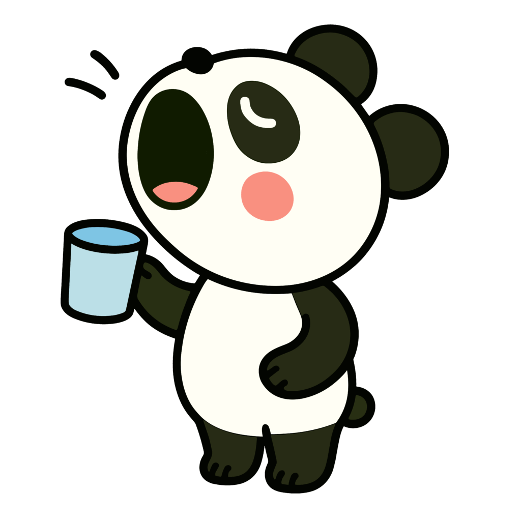 うがいをするかわいいパンダのイラスト。風邪予防や衛生管理に役立つフリー素材です。