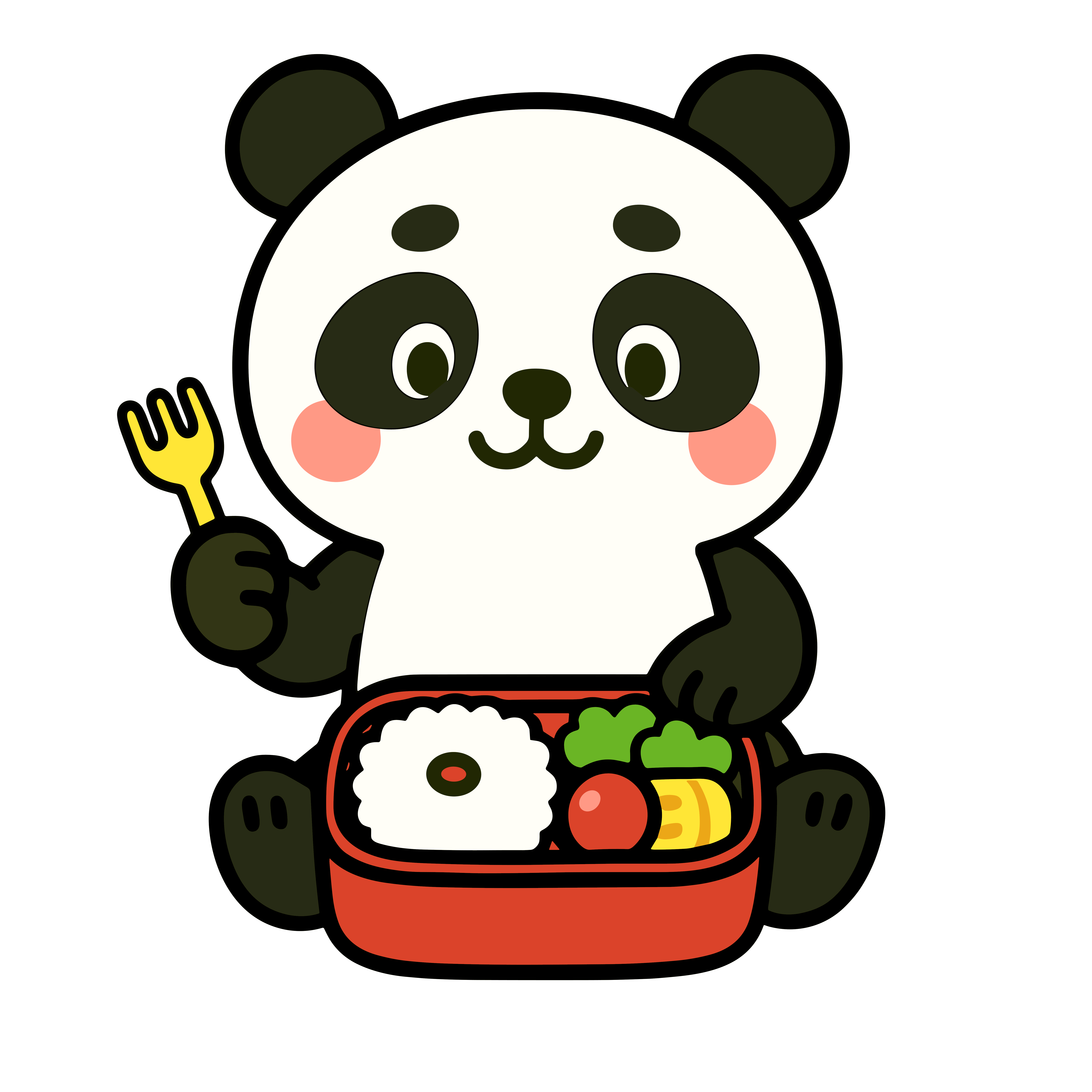 かわいいパンダがお弁当を食べるイラスト。簡単で無料のフリー素材。アイコンやダウンロード用途におすすめです。