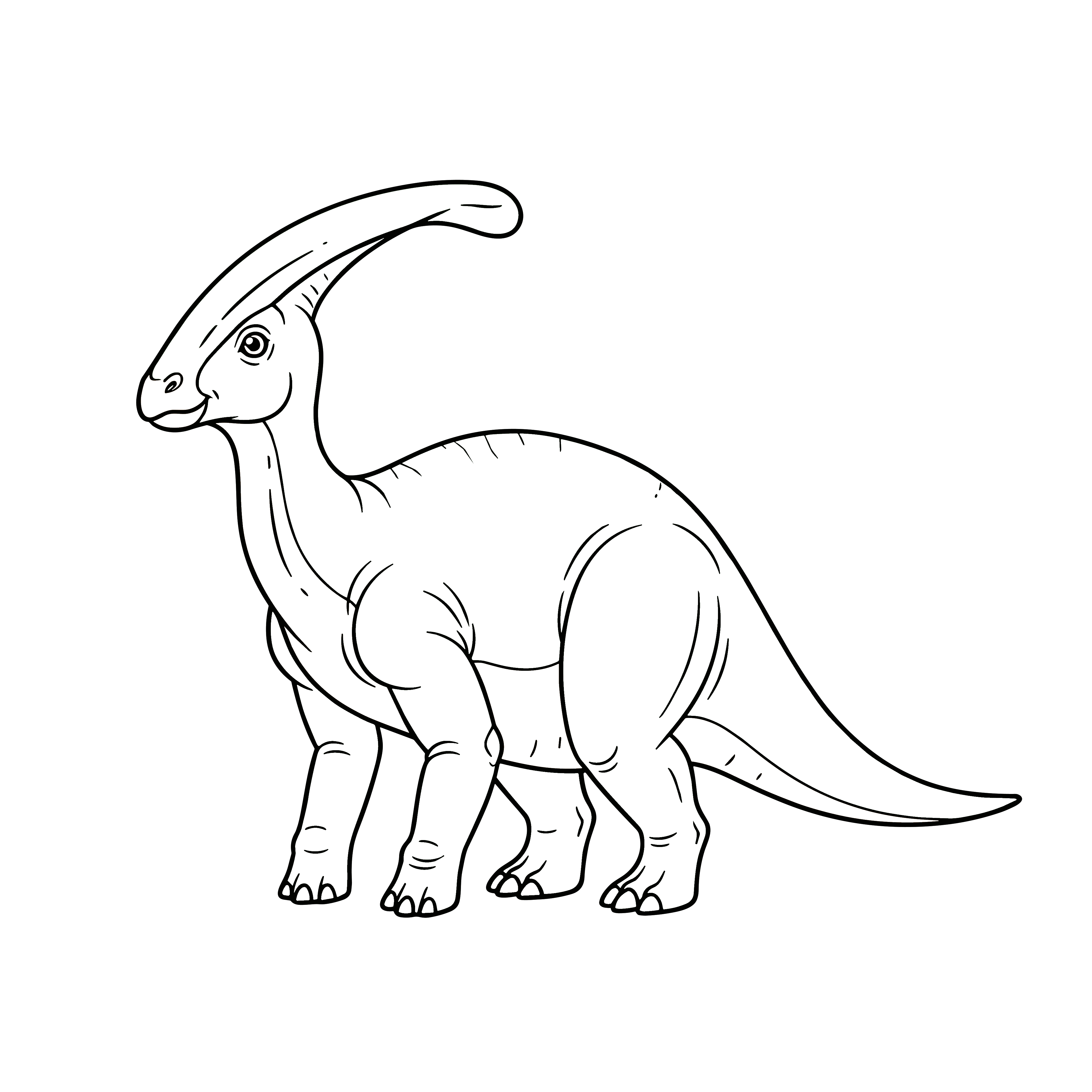 かわいいパラサウロロフスのイラスト。簡単で無料の白黒(モノクロ)素材。ダウンロードして使えるアイコンです。