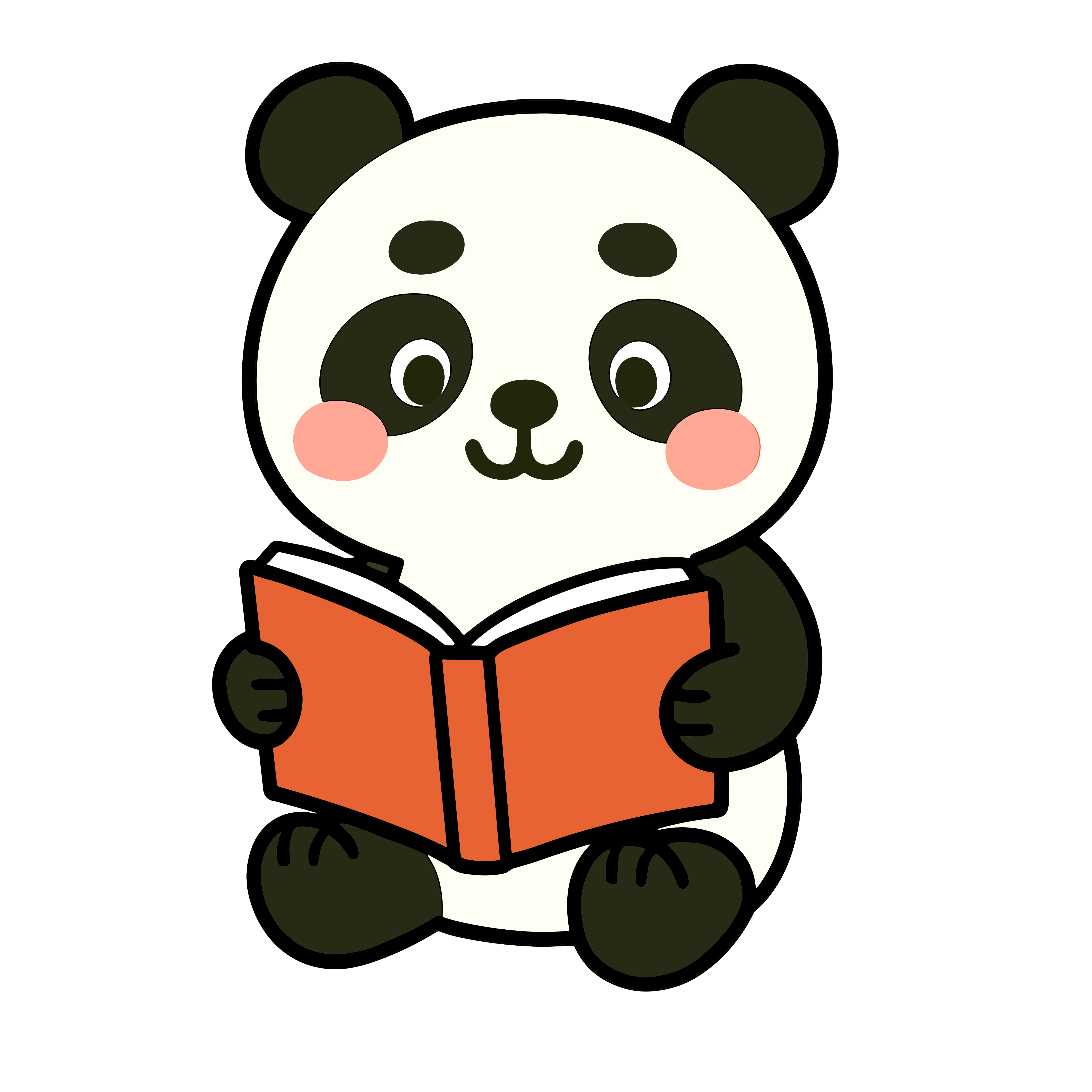 絵本を読むかわいいパンダのイラスト。簡単で無料の背景透過素材。ダウンロードしてアイコンにも使えます。