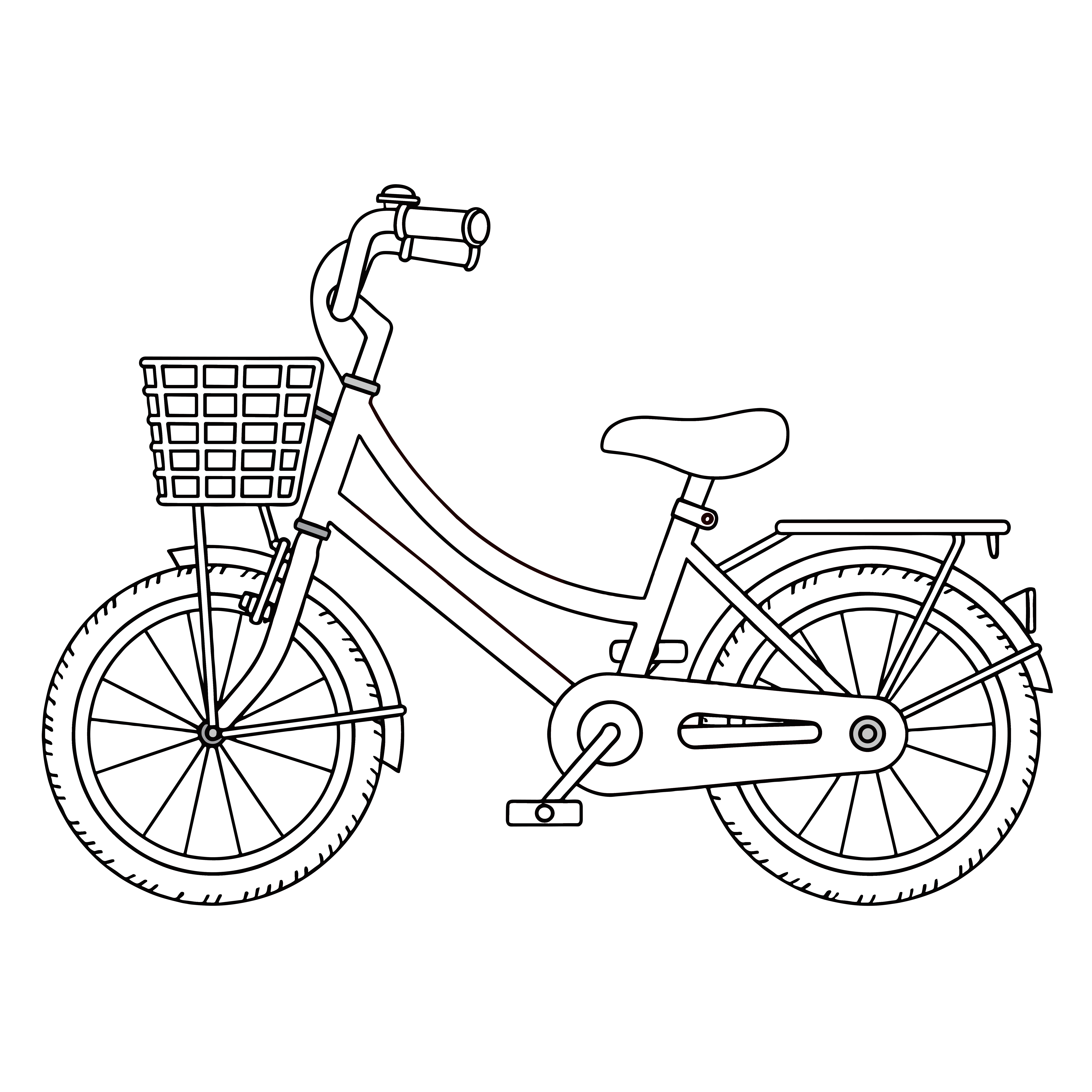 かわいい赤い自転車のイラスト。簡単で無料の白黒(モノクロ)素材。ダウンロードして使えるアイコンです。