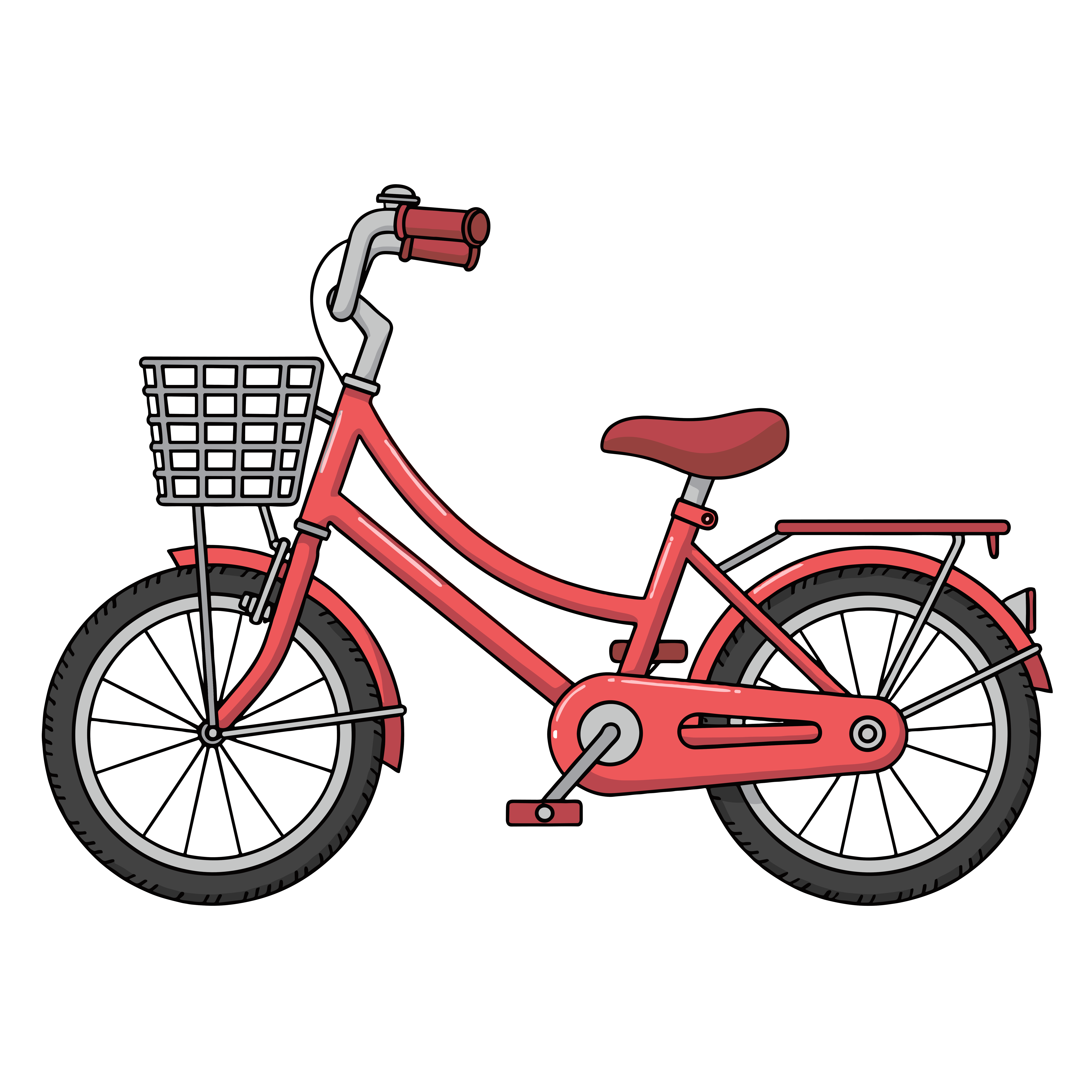 かわいい赤い自転車のイラスト。簡単で無料の背景透過素材。ダウンロードしてアイコンにも使えます。