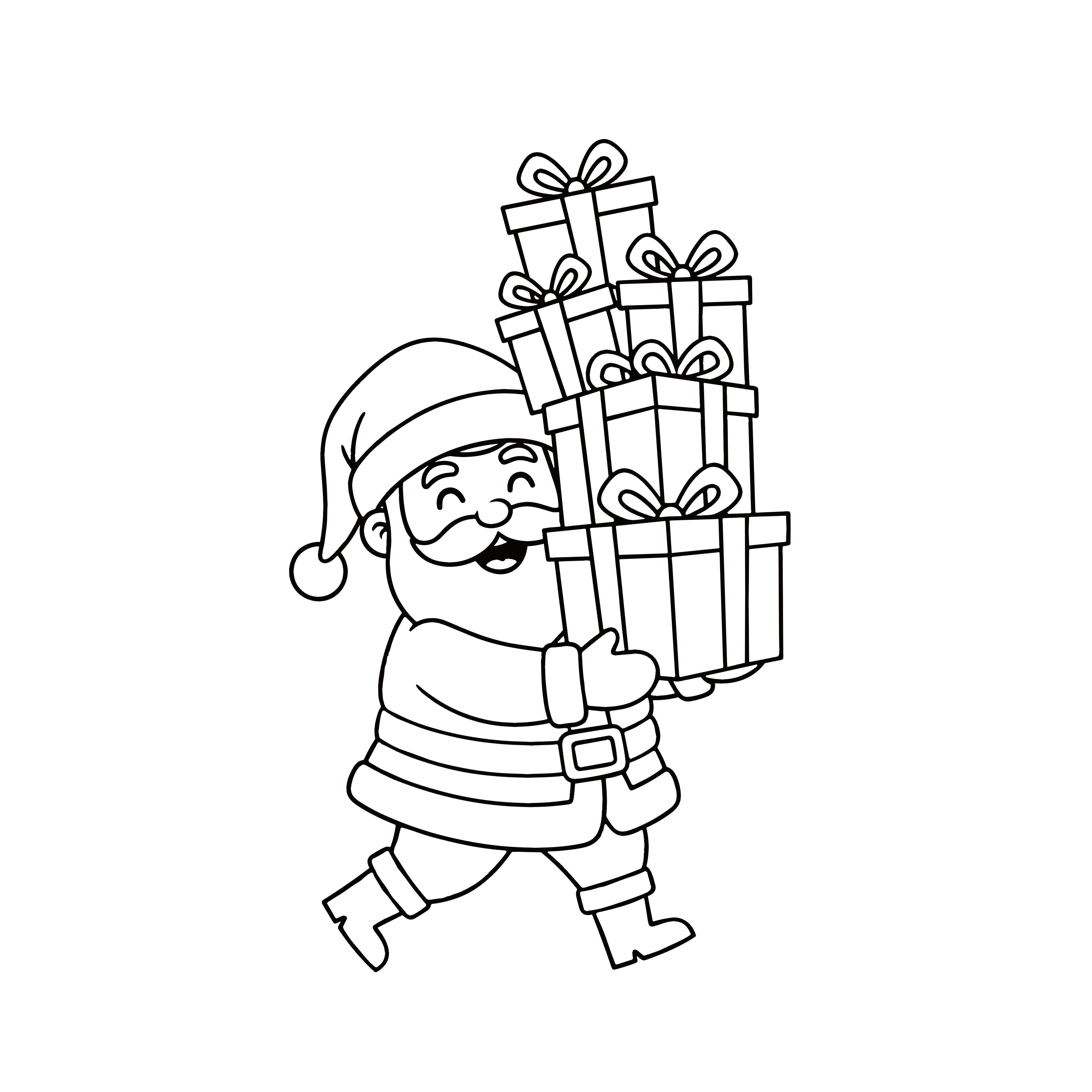 かわいいサンタクロースのイラスト。簡単で無料の白黒(モノクロ)素材。ダウンロードして使えるアイコンです。