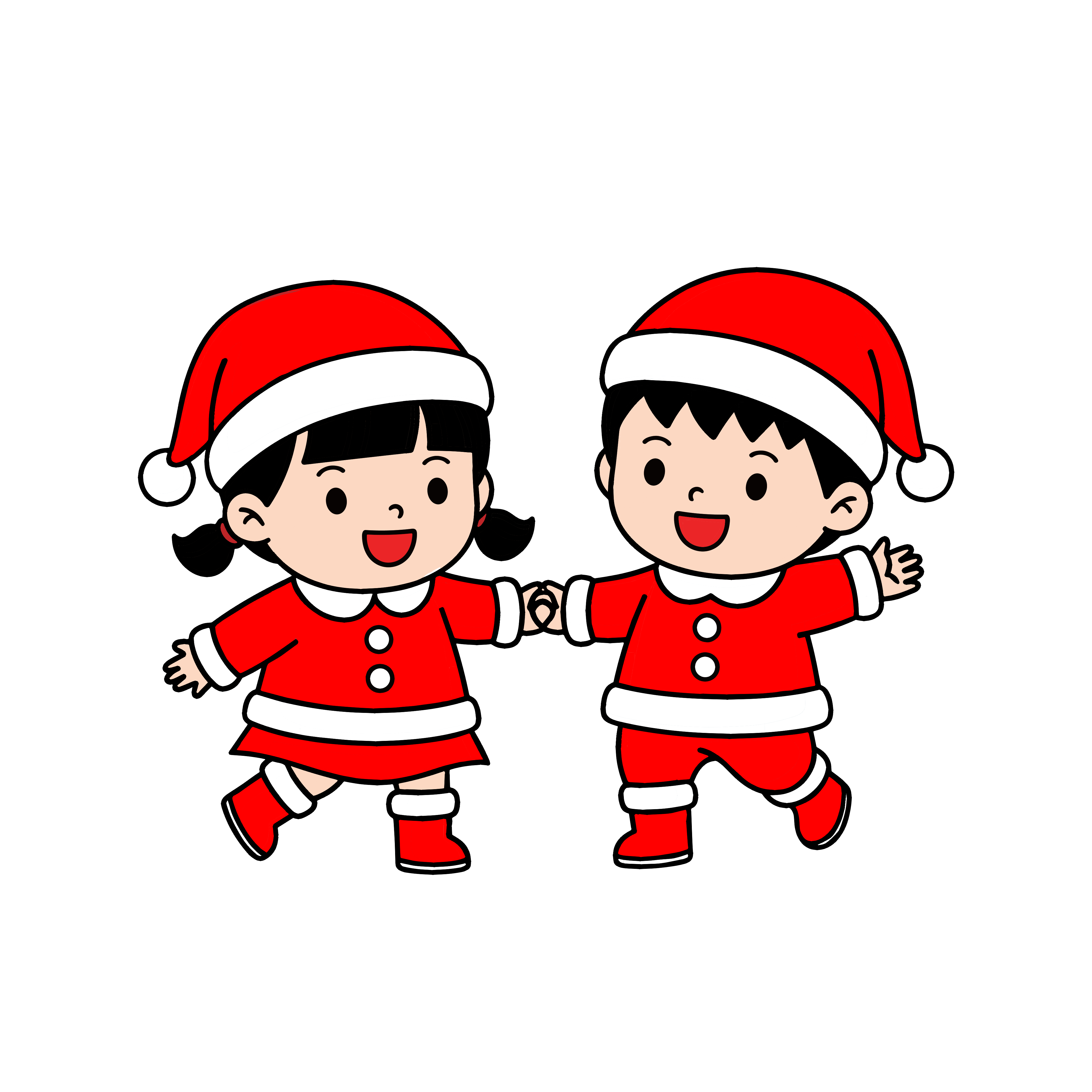 かわいいサンタ服の園児イラスト。簡単で無料の背景透過素材。ダウンロードしてアイコンにも使えます。