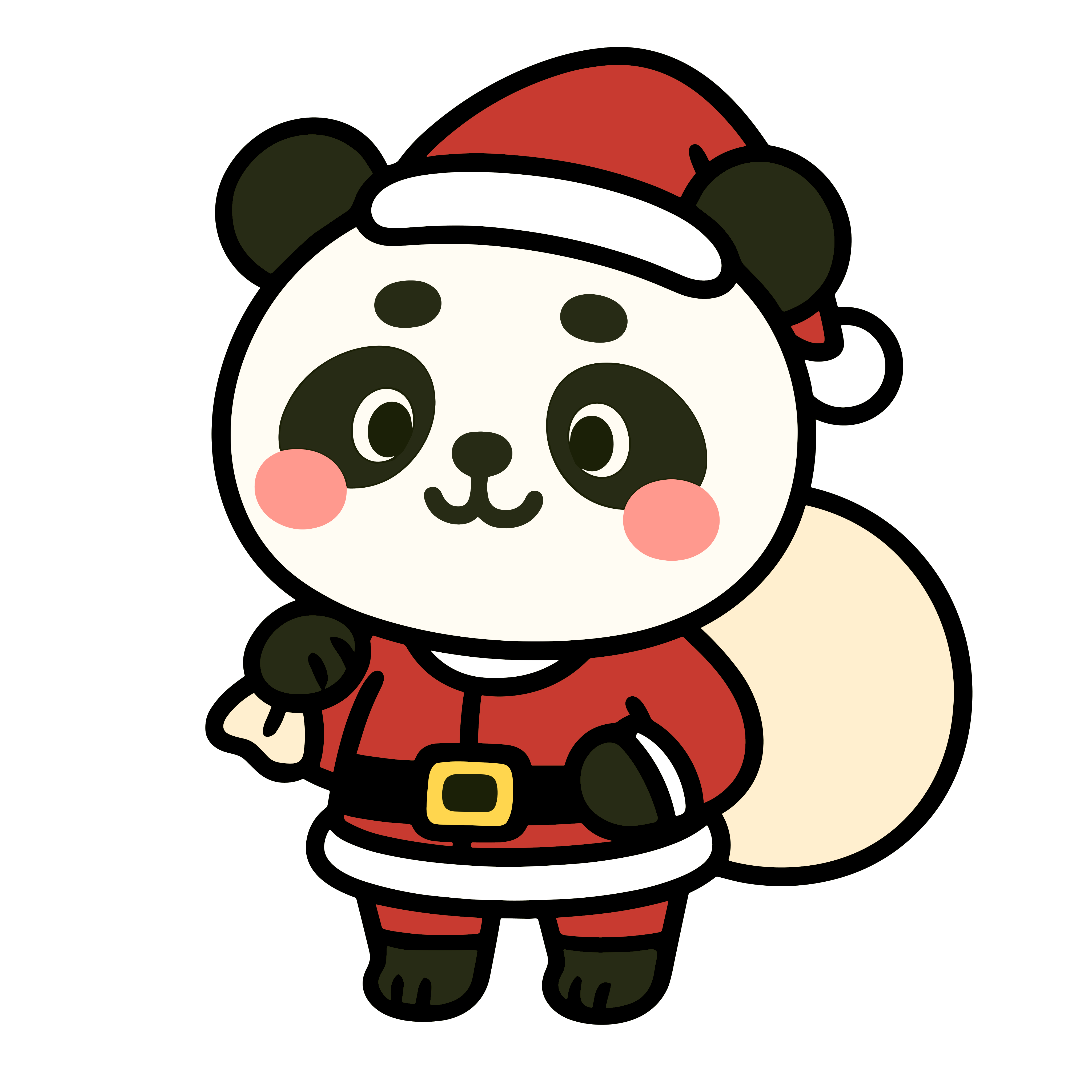 サンタクロースの衣装を着たかわいいパンダのイラスト。簡単で無料のフリー素材。アイコンやダウンロード用途におすすめです。
