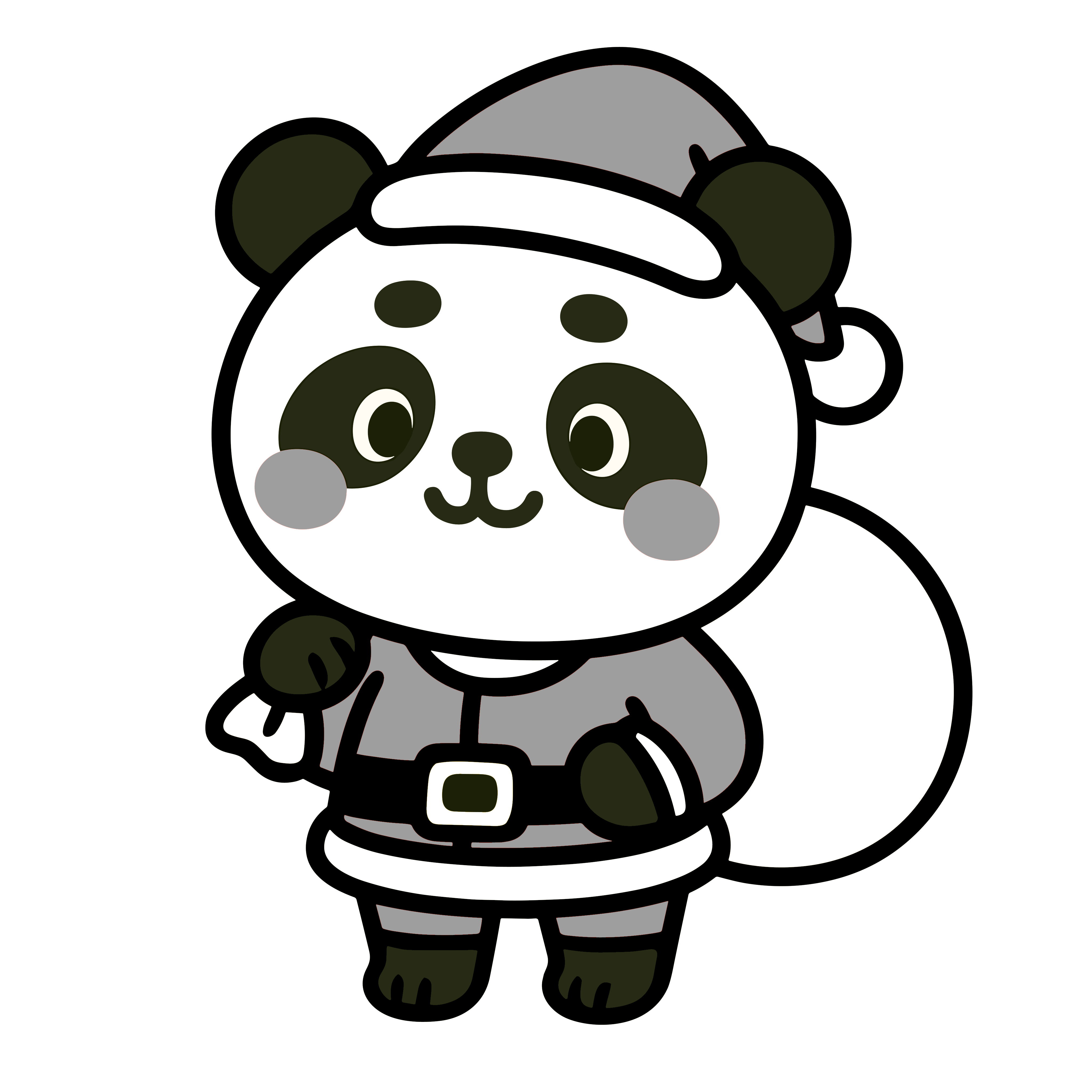 サンタクロースの衣装を着たかわいいパンダのイラスト。簡単で無料の白黒(モノクロ)素材。ダウンロードして使えるアイコンです。