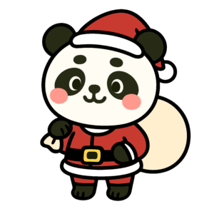 サンタクロースの衣装を着たかわいいパンダのイラスト素材。簡単・無料でダウンロードできるアイコンタイプのフリー素材です。