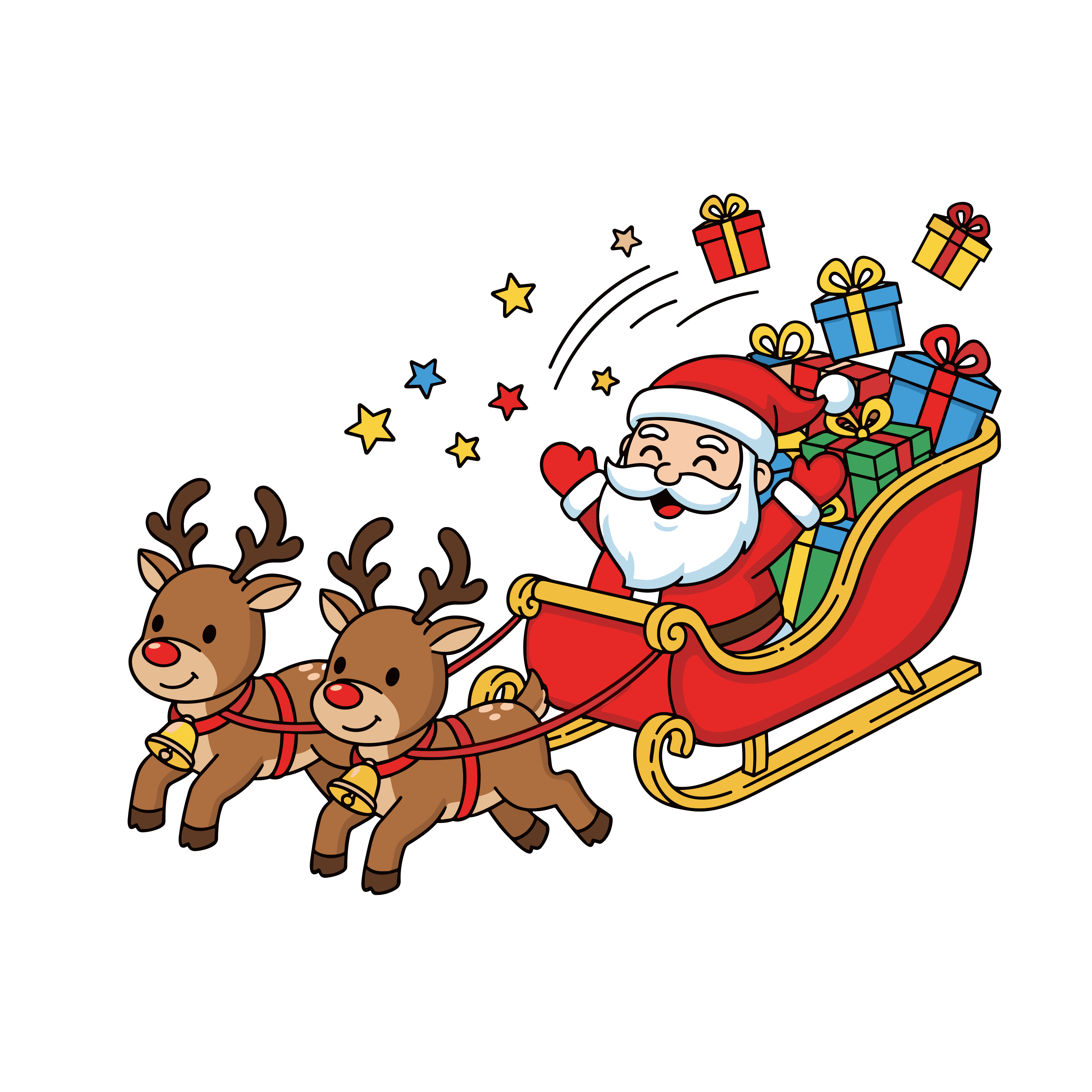 かわいいサンタクロースとソリのイラスト。簡単で無料のフリー素材。アイコンやダウンロード用途におすすめです。