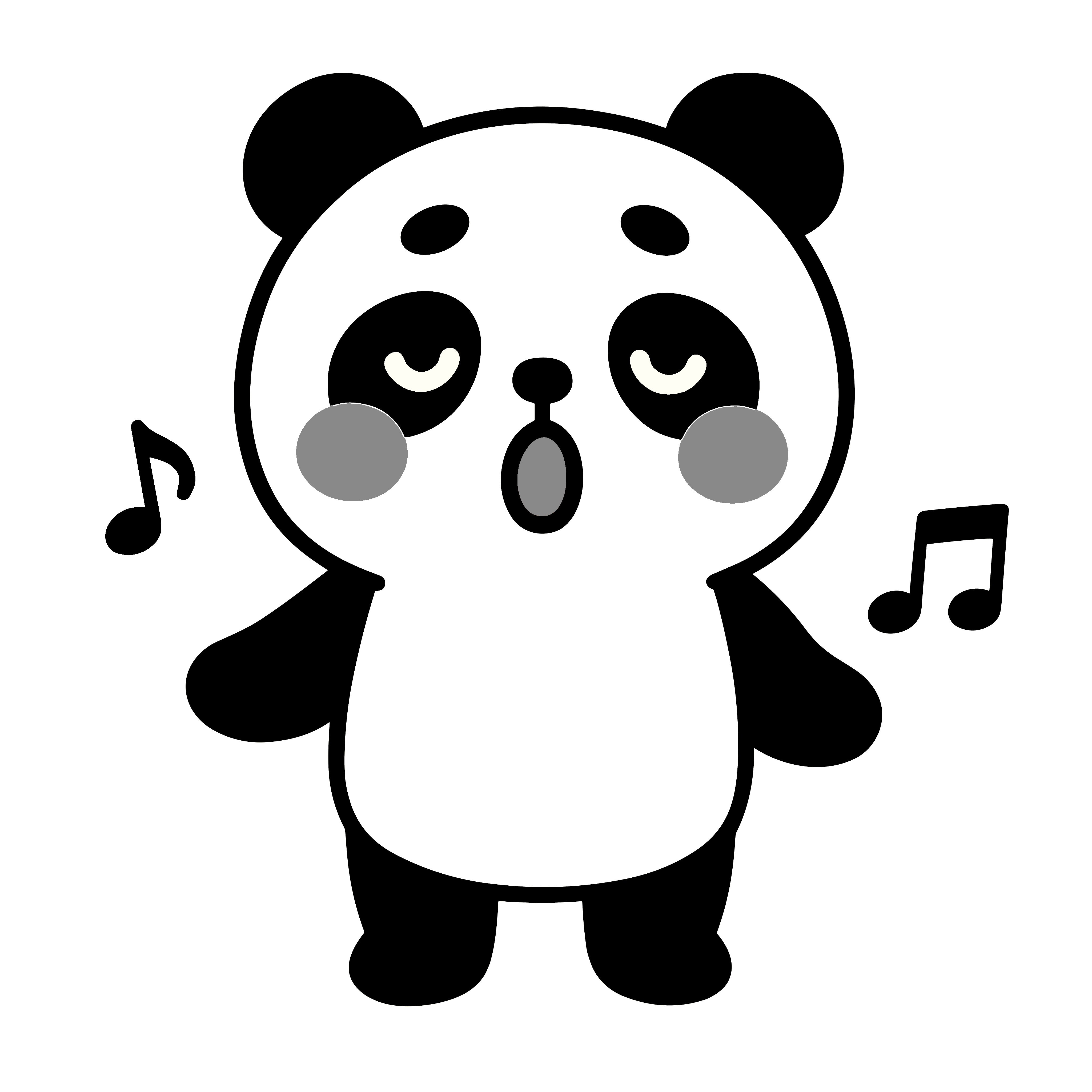 お歌を歌うかわいいパンダのイラスト。簡単で無料の白黒(モノクロ)素材。ダウンロードして使えるアイコンです。
