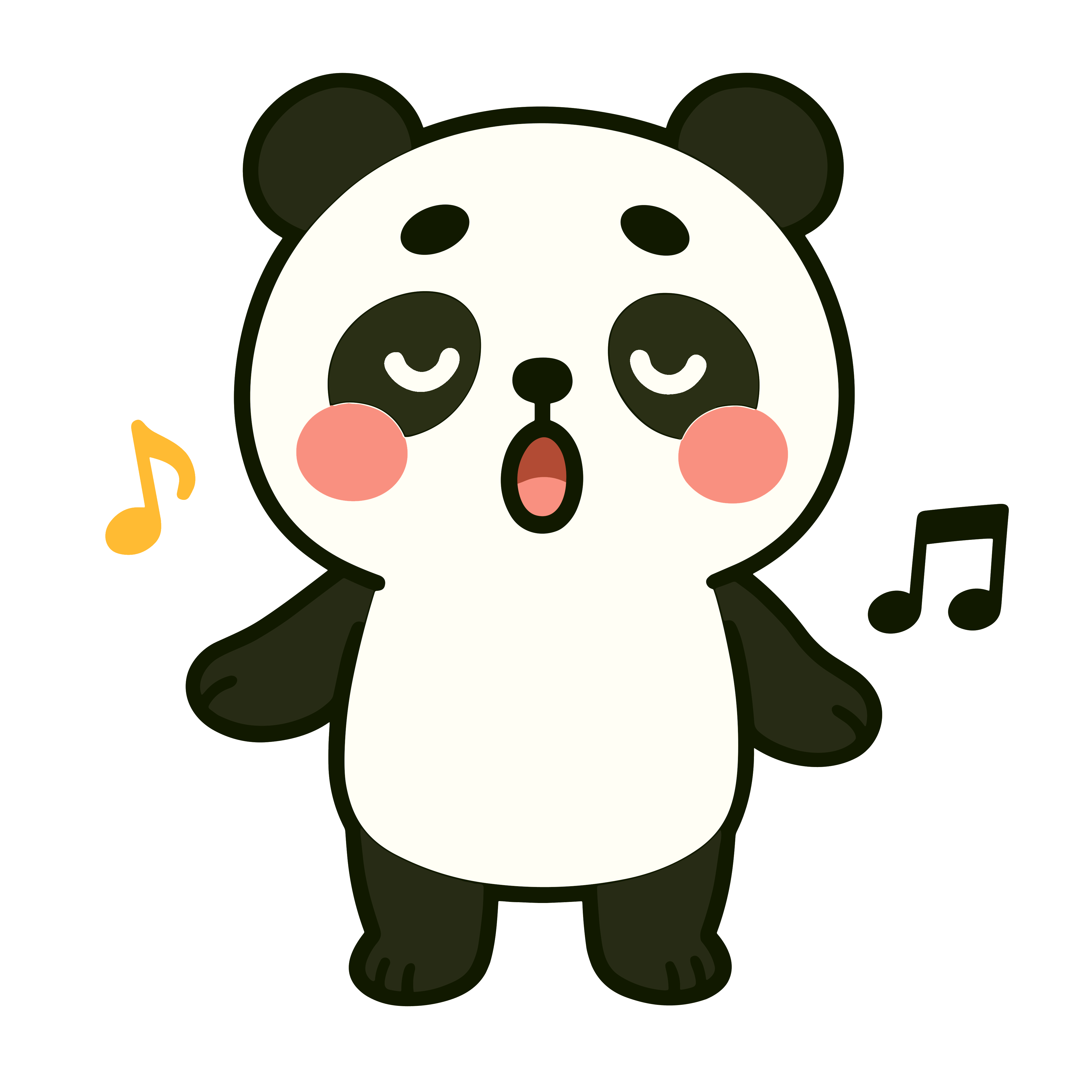 お歌を歌うかわいいパンダのイラスト。簡単で無料の背景透過素材。ダウンロードしてアイコンにも使えます。