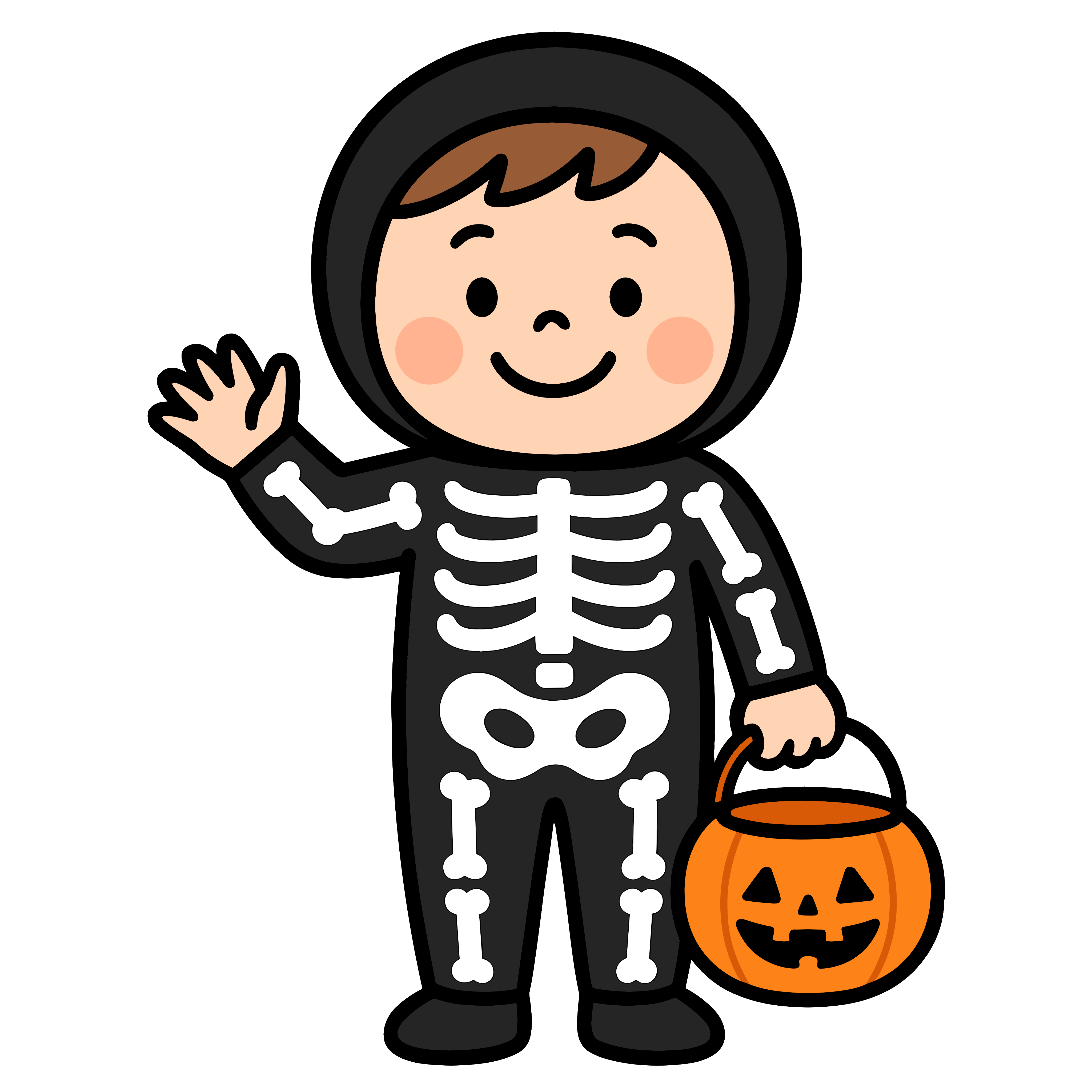 かわいいガイコツ仮装の園児イラスト。簡単で無料のフリー素材。アイコンやダウンロード用途におすすめです。
