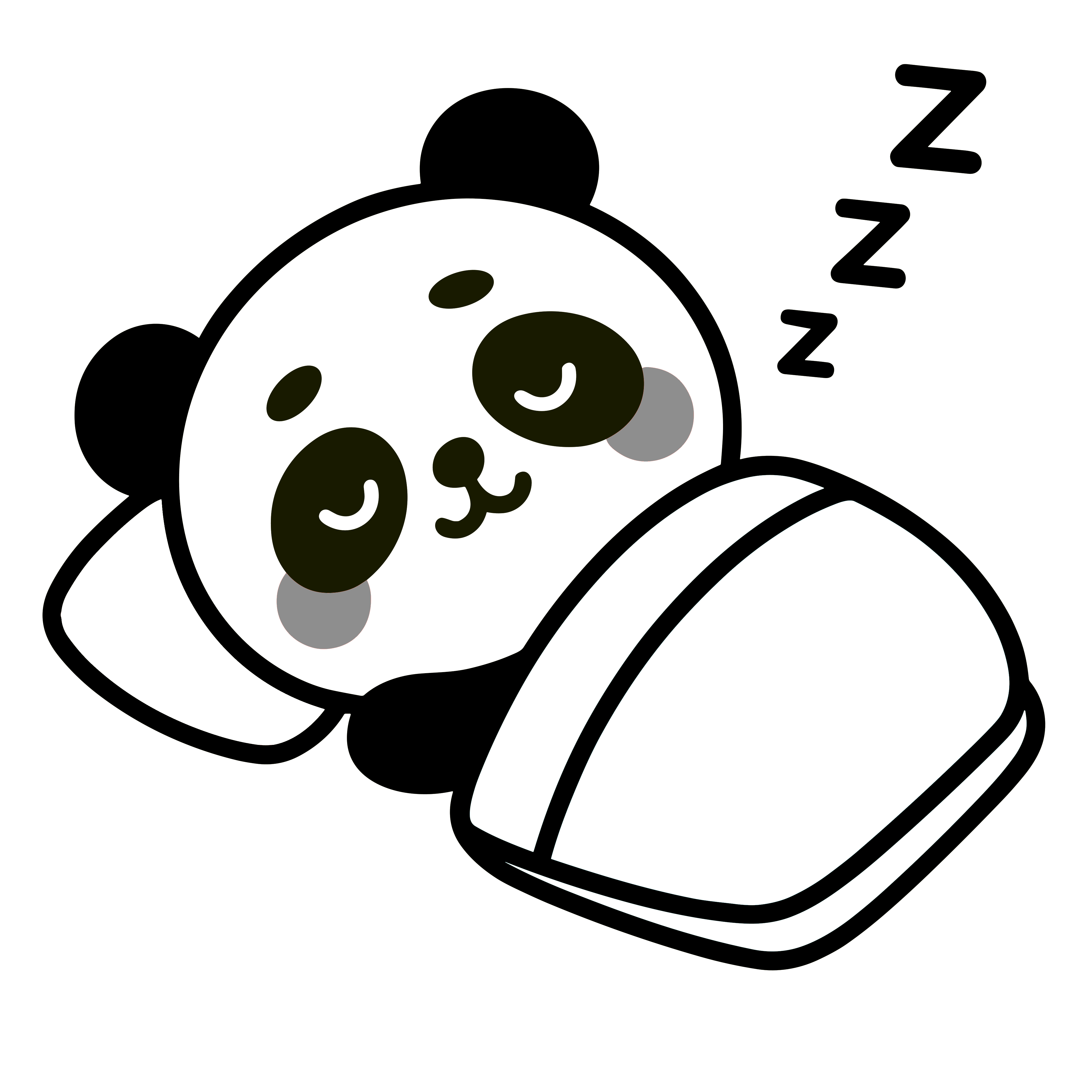 お昼寝するかわいいパンダのイラスト。簡単で無料の白黒(モノクロ)素材。ダウンロードして使えるアイコンです。