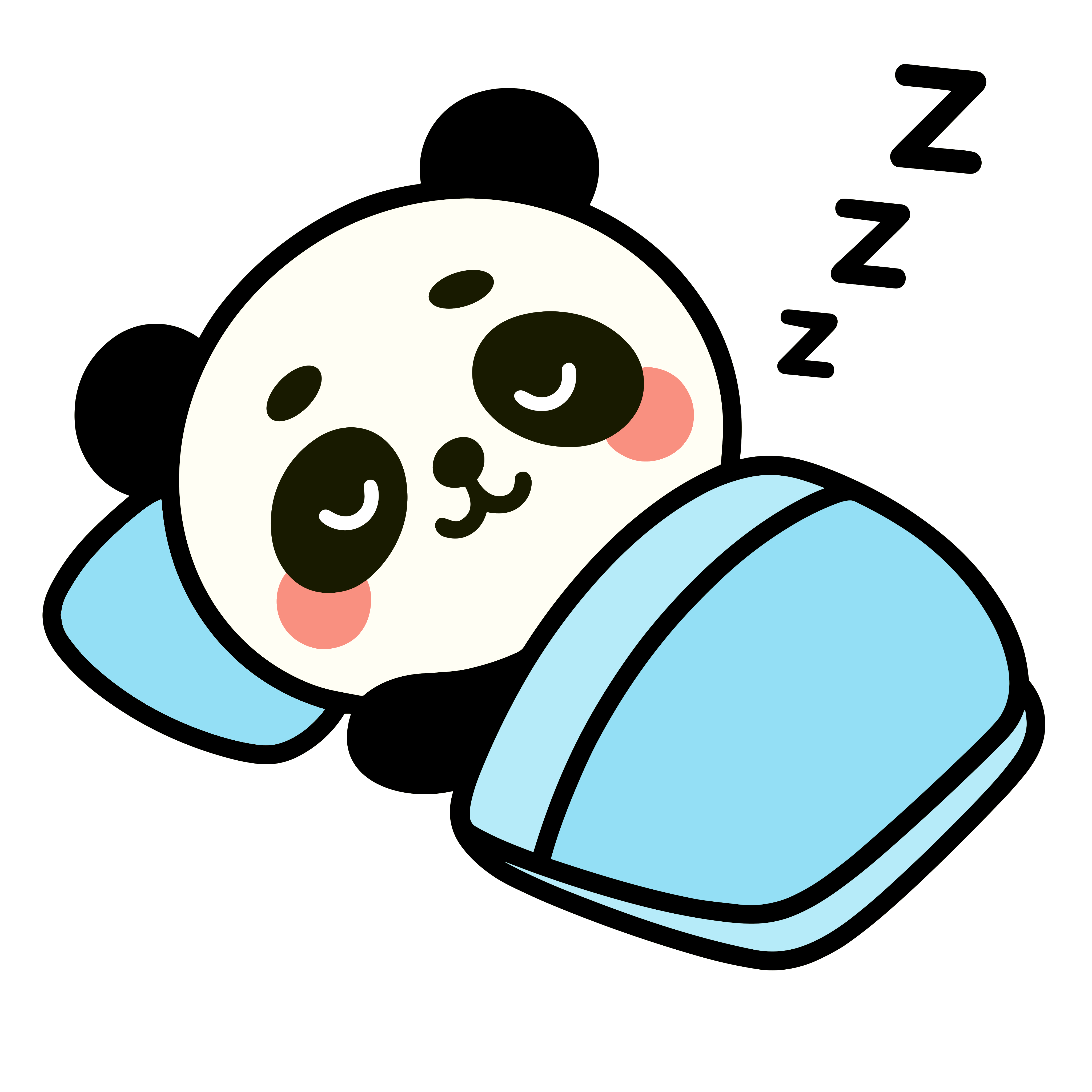 お昼寝するかわいいパンダのイラスト。簡単で無料の背景透過素材。ダウンロードしてアイコンにも使えます。