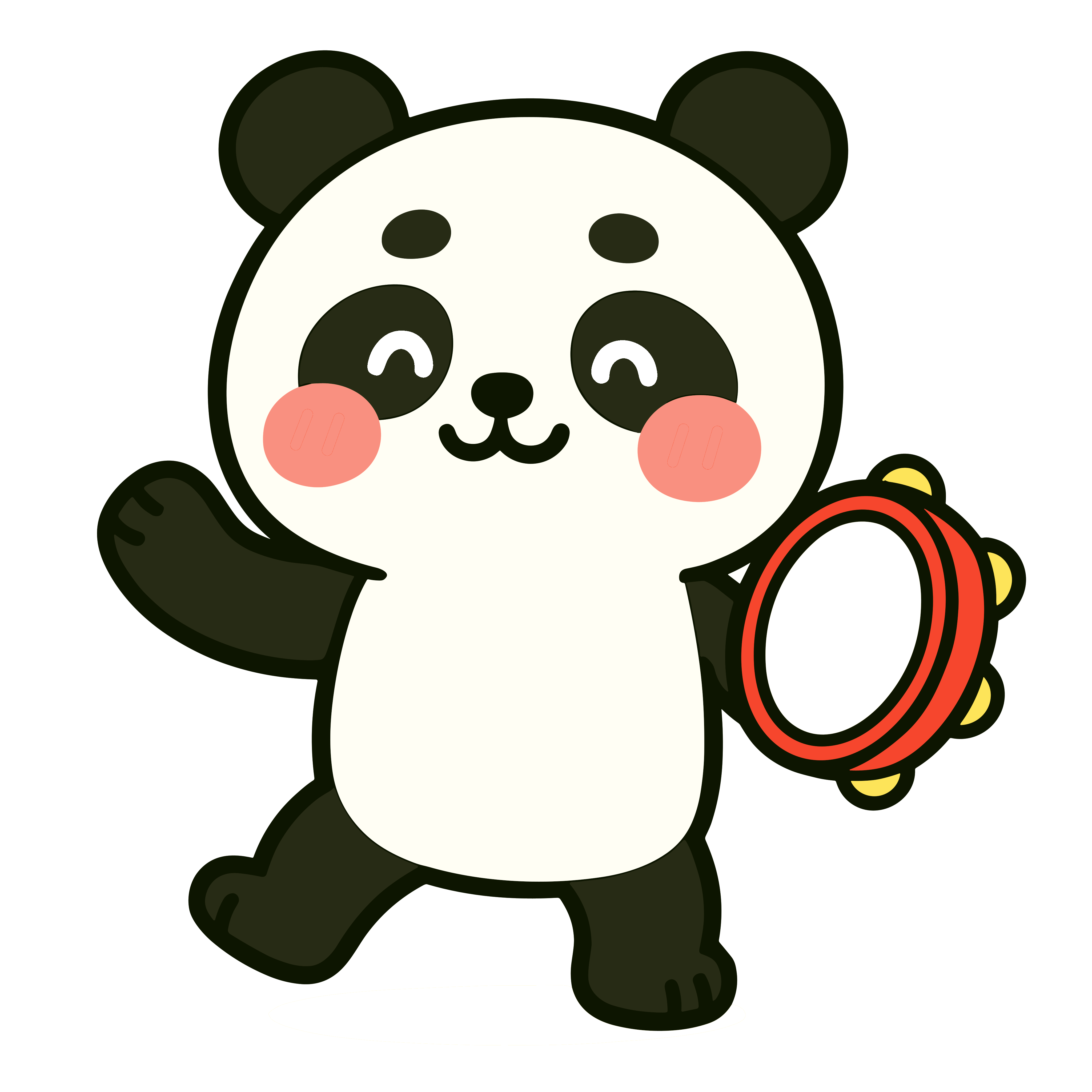 タンバリンをたたくかわいいパンダのイラスト。簡単で無料のフリー素材。アイコンやダウンロード用途におすすめです。