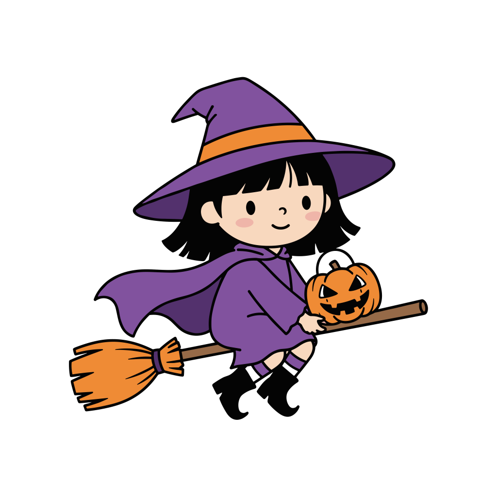 かわいい魔女の女の子のイラスト。簡単で無料のフリー素材。アイコンやダウンロード用途におすすめです。