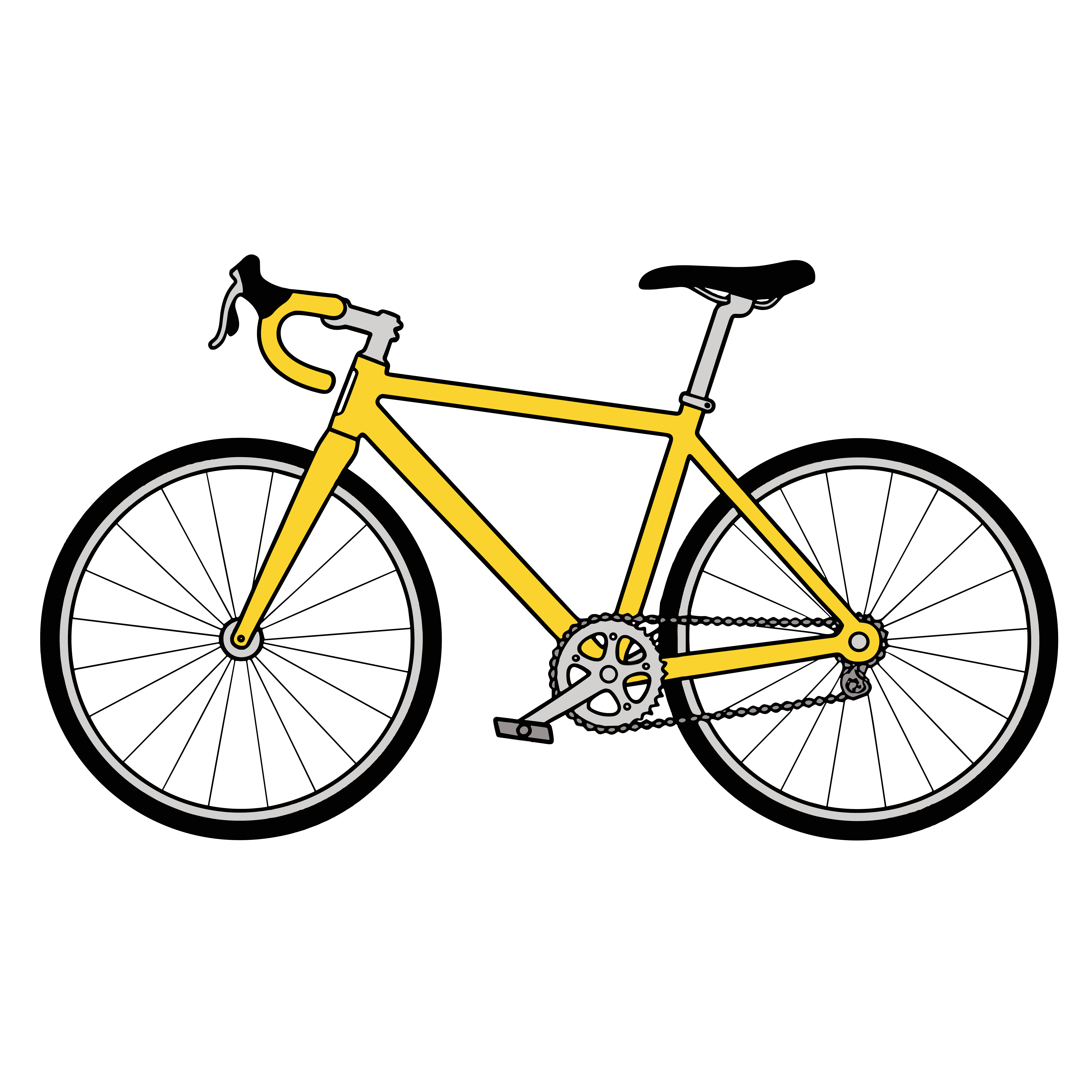 黄色い自転車のイラスト。簡単・シンプルでおしゃれな無料素材。アイコンやダウンロード用途におすすめです。