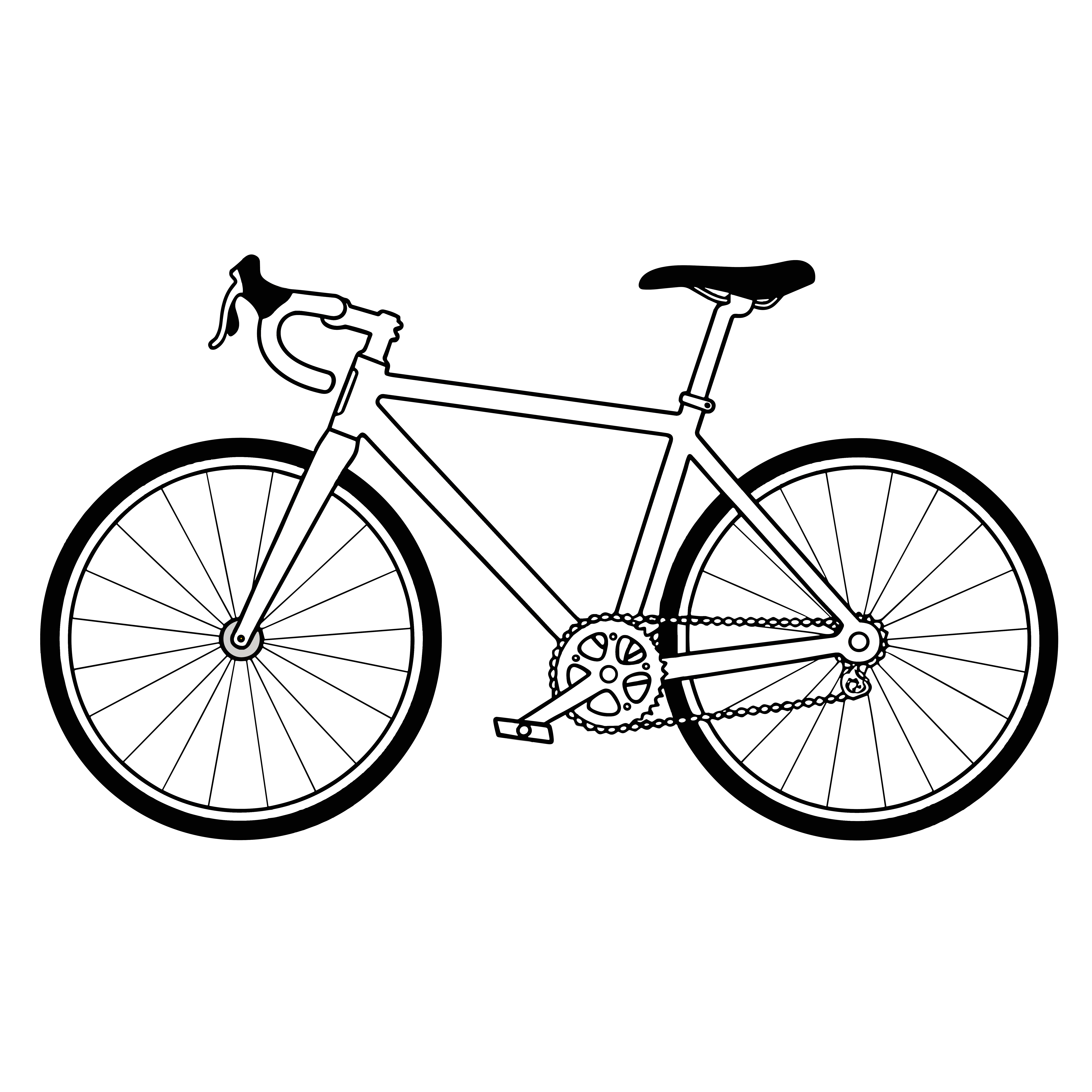 黄色い自転車のイラスト。簡単・シンプルでおしゃれな白黒(モノクロ)素材。ダウンロードして使えるアイコンです。