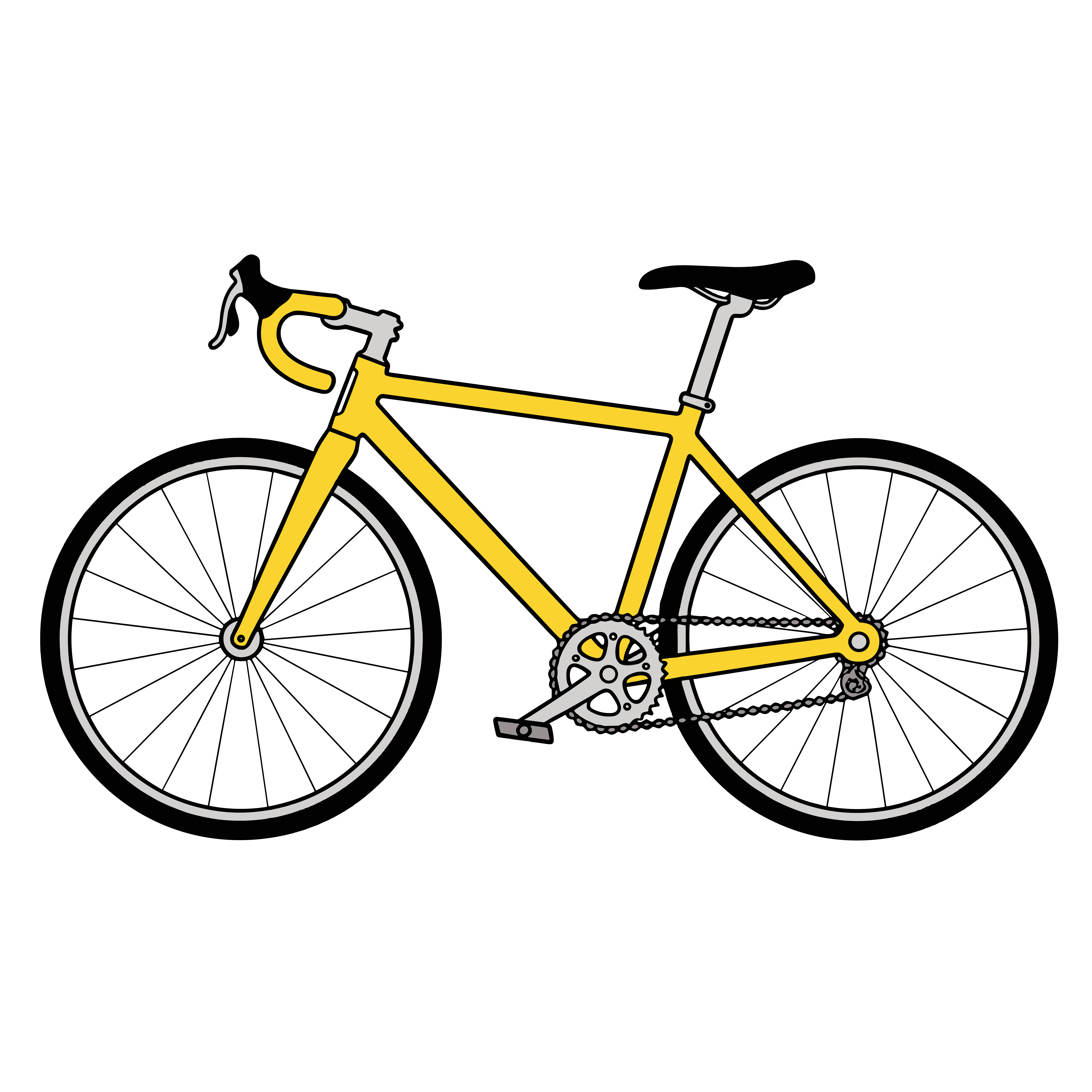 黄色い自転車のイラスト。簡単・シンプルでおしゃれな背景透過素材。ダウンロードしてアイコンにも使えます。