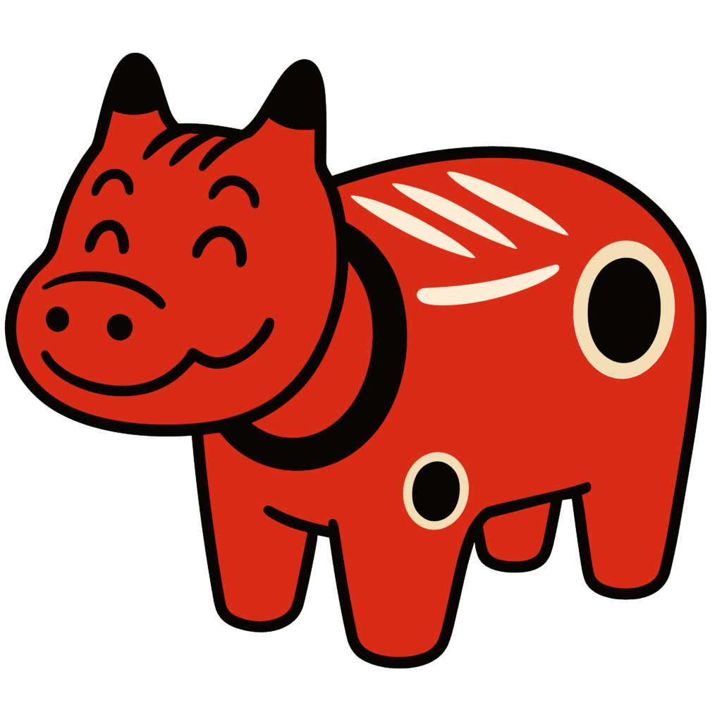 かわいい赤べこのイラスト素材。簡単・無料でダウンロードできるアイコンタイプのフリー素材です。