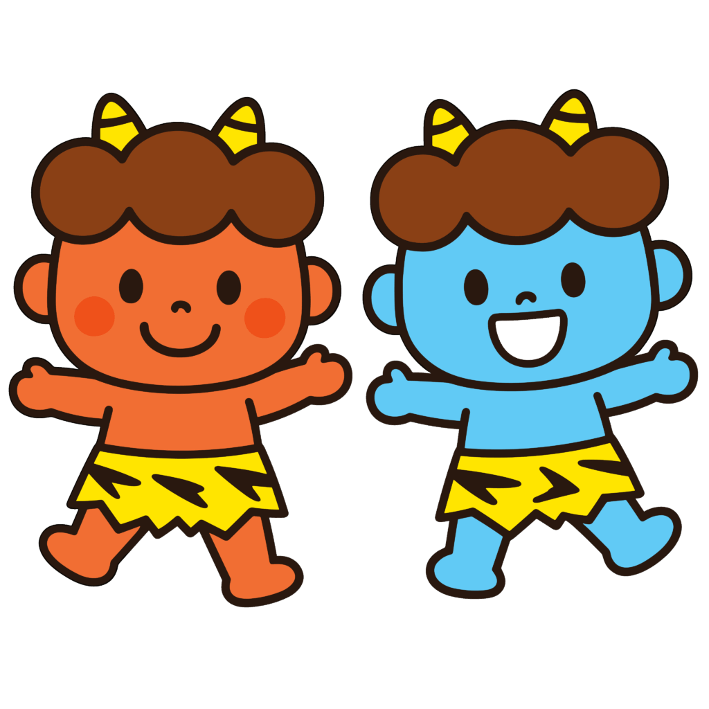 かわいい赤鬼と青鬼の節分イラスト素材。簡単・無料でダウンロードできるアイコンタイプのフリー素材です。