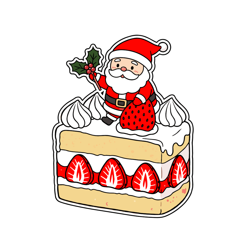 かわいいクリスマスケーキのイラスト素材。簡単・無料でダウンロードできるアイコンタイプのフリー素材です。