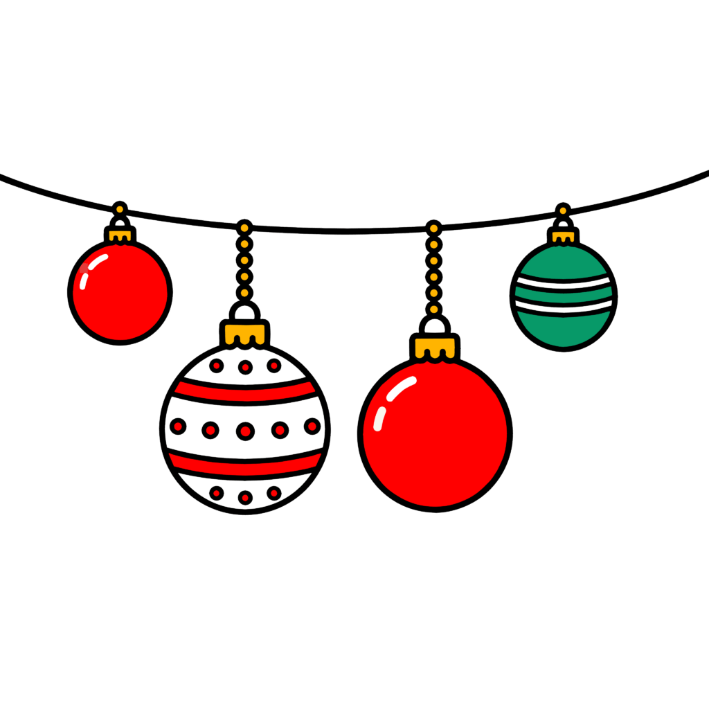 かわいいクリスマスオーナメントのイラスト素材。簡単・無料でダウンロードできるアイコンタイプのフリー素材です。