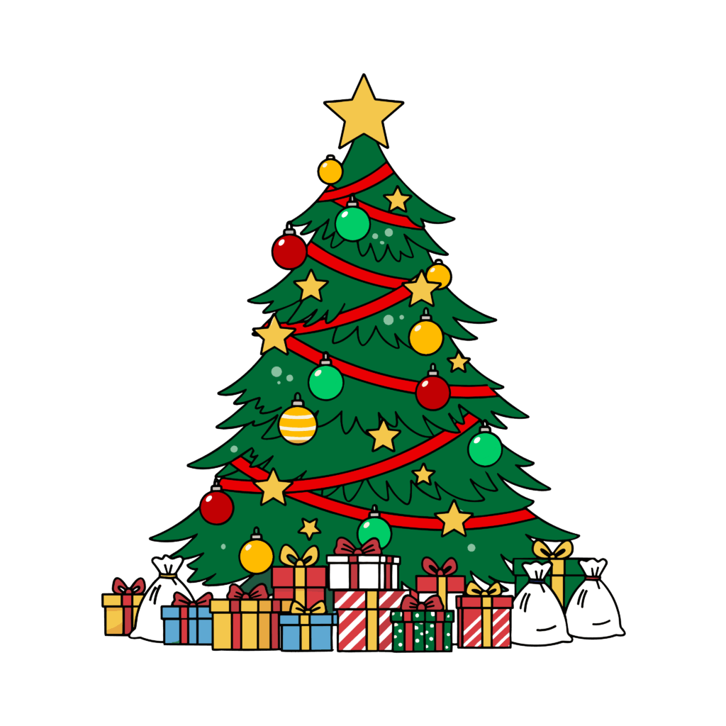 かわいいクリスマスツリーのイラスト素材。簡単・無料でダウンロードできるアイコンタイプのフリー素材です。