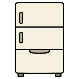 かわいい冷蔵庫（ドアが閉まっている）のイラスト素材。簡単・無料でダウンロードできるアイコンタイプのフリー素材です。