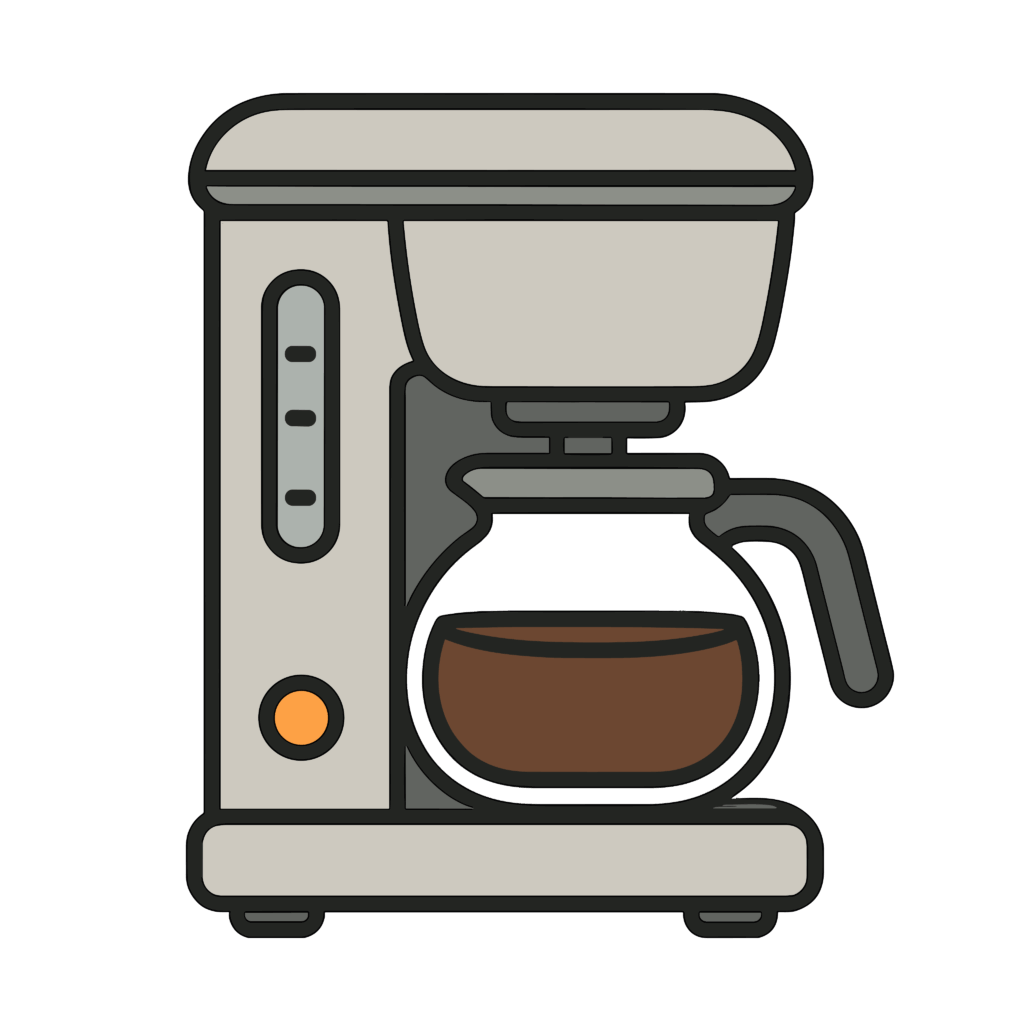 かわいいコーヒーメーカーのイラスト素材。簡単・無料でダウンロードできるアイコンタイプのフリー素材です。