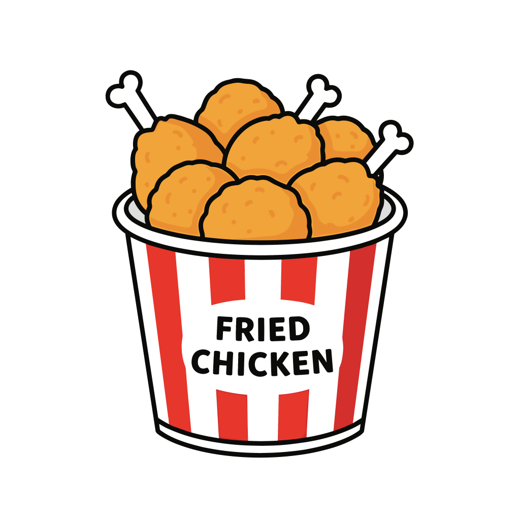 かわいいフライドチキンバケットのイラスト素材。簡単・無料でダウンロードできるアイコンタイプのフリー素材です。