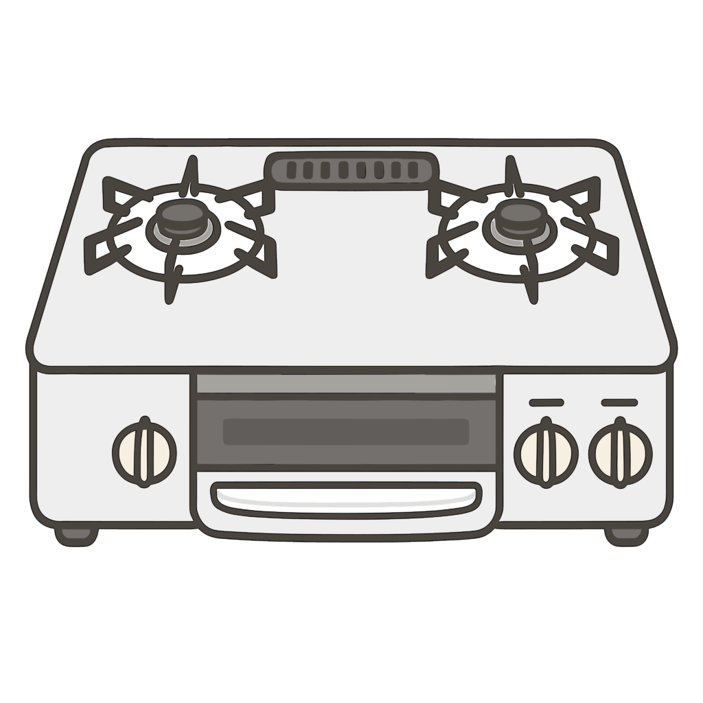 かわいいガスコンロのイラスト素材。簡単・無料でダウンロードできるアイコンタイプのフリー素材です。