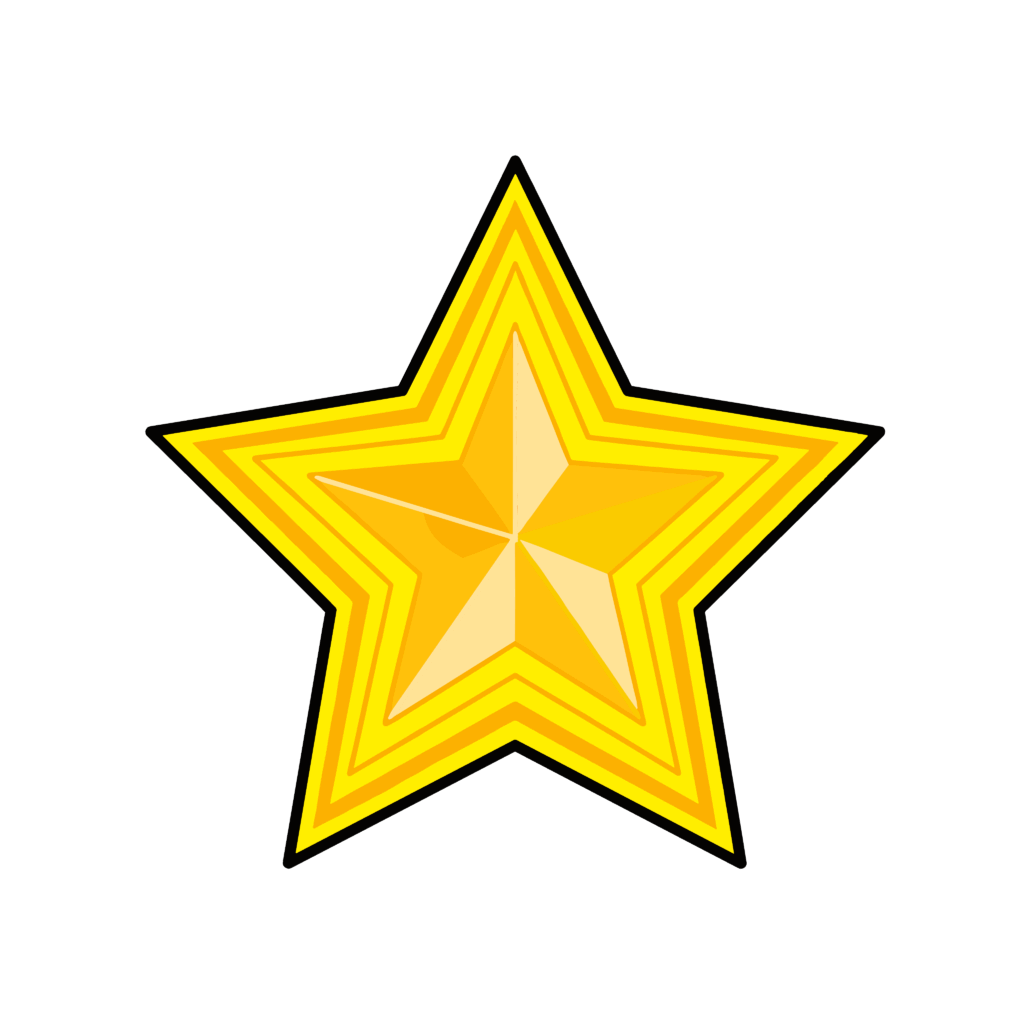 かわいい金の星のイラスト素材。簡単・無料でダウンロードできるアイコンタイプのフリー素材です。