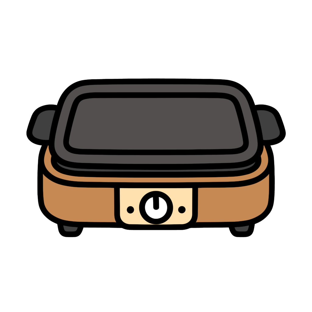 かわいいホットプレートのイラスト素材。簡単・無料でダウンロードできるアイコンタイプのフリー素材です。