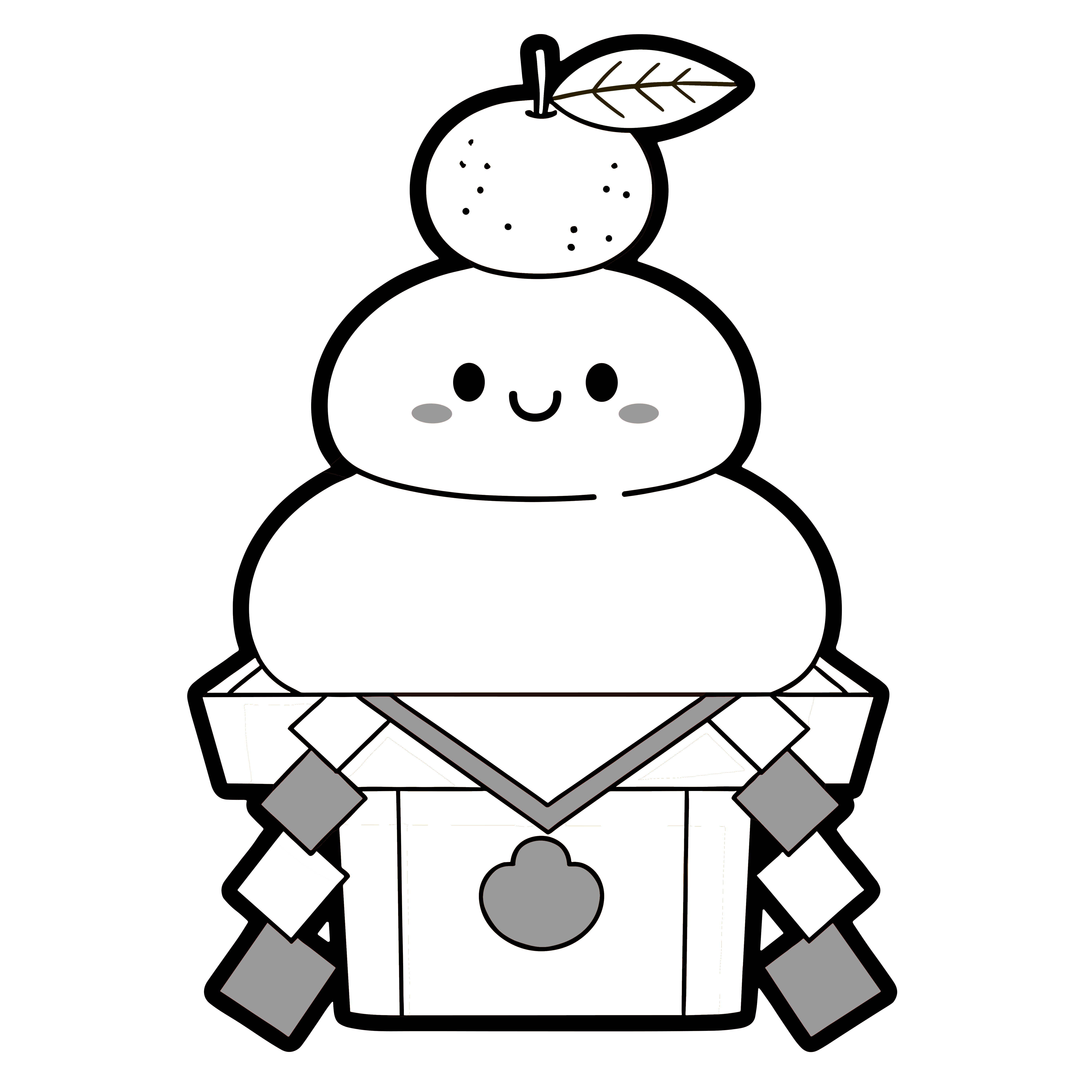 かわいい鏡餅のイラスト。簡単で無料の白黒(モノクロ)素材。ダウンロードして使えるアイコンです。