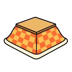 かわいいこたつ（チェック柄）のイラスト。簡単で無料の背景透過素材。ダウンロードしてアイコンにも使えます。