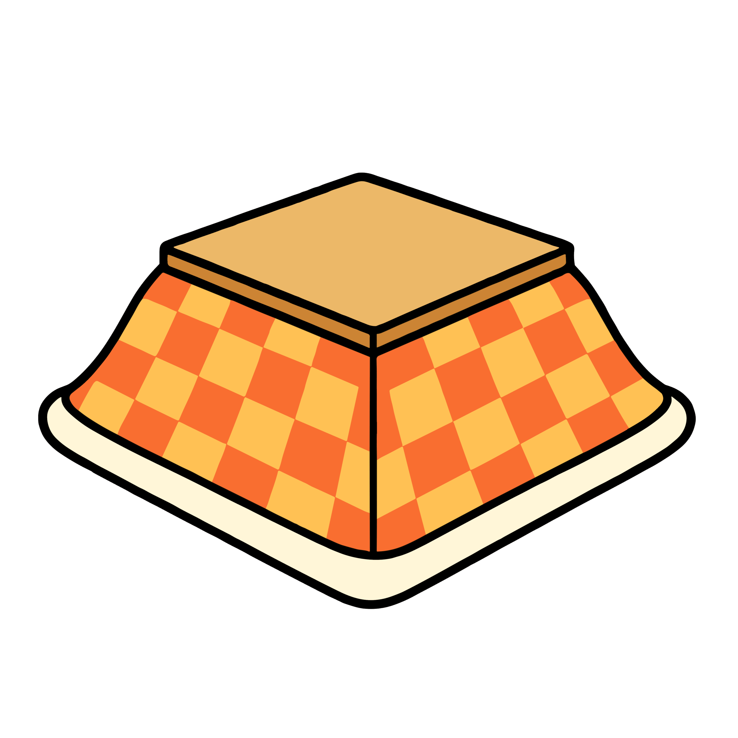 かわいいこたつ（チェック柄）のイラスト。簡単で無料の背景透過素材。ダウンロードしてアイコンにも使えます。