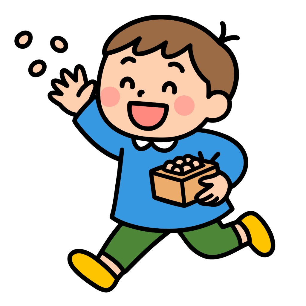 かわいい豆まきをする園児のイラスト素材。簡単・無料でダウンロードできるアイコンタイプのフリー素材です。