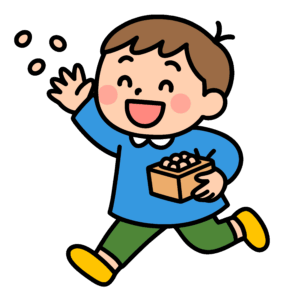 かわいい豆まきをする園児のイラスト素材。簡単・無料でダウンロードできるアイコンタイプのフリー素材です。