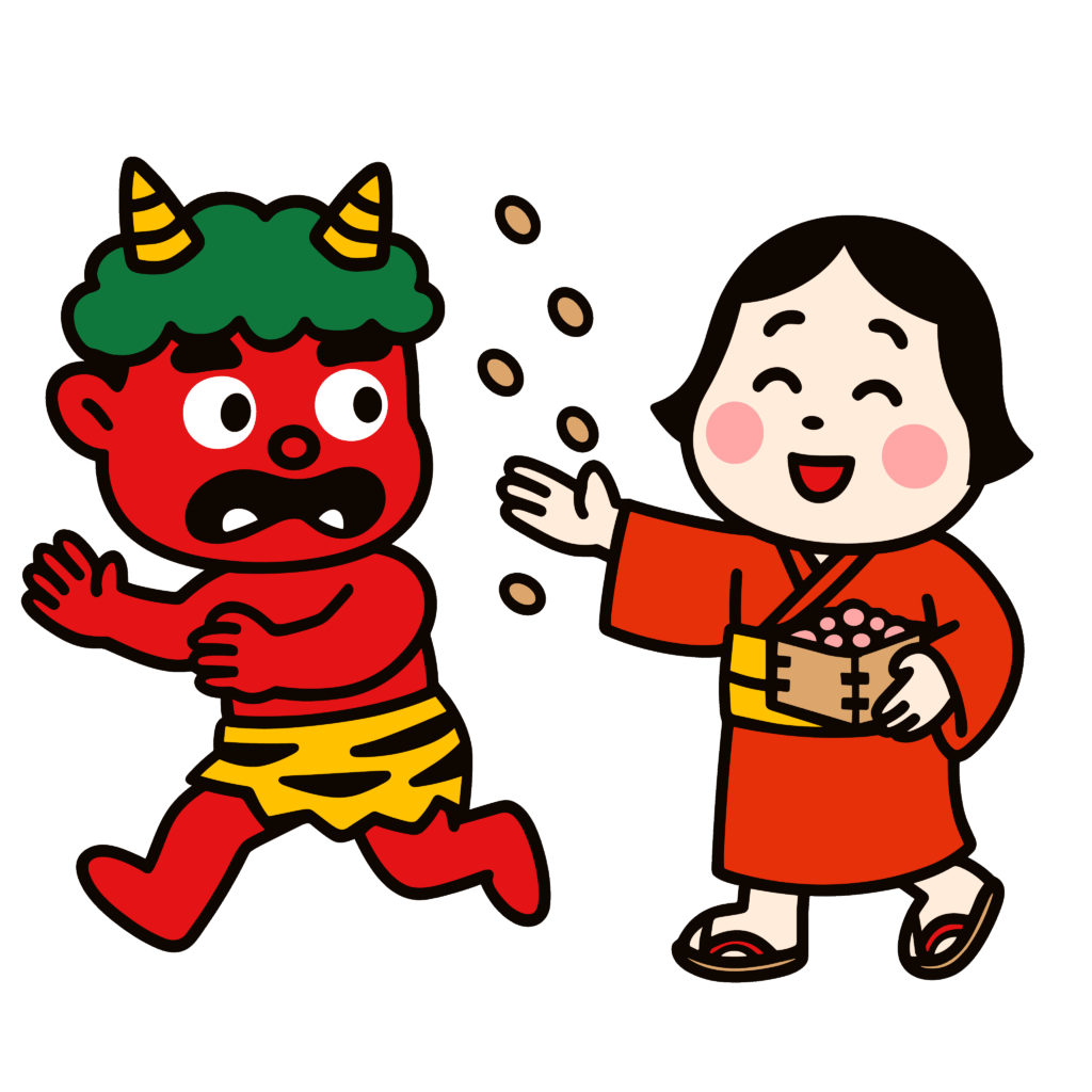 かわいいおかめと赤鬼のイラスト素材。簡単・無料でダウンロードできるアイコンタイプのフリー素材です。