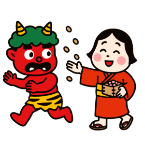 かわいいおかめと赤鬼のイラスト素材。簡単・無料でダウンロードできるアイコンタイプのフリー素材です。