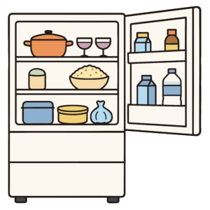 かわいい開いた冷蔵庫のイラスト素材。簡単・無料でダウンロードできるアイコンタイプのフリー素材です。
