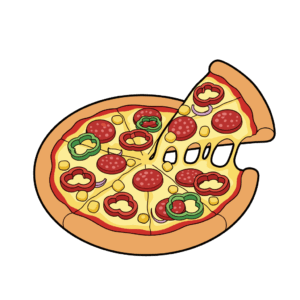 かわいいピザのイラスト素材。簡単・無料でダウンロードできるアイコンタイプのフリー素材です。