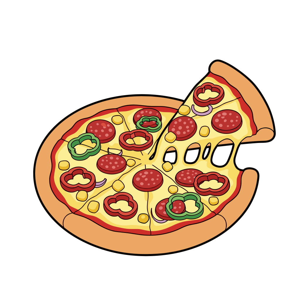 かわいいピザのイラスト素材。簡単・無料でダウンロードできるアイコンタイプのフリー素材です。